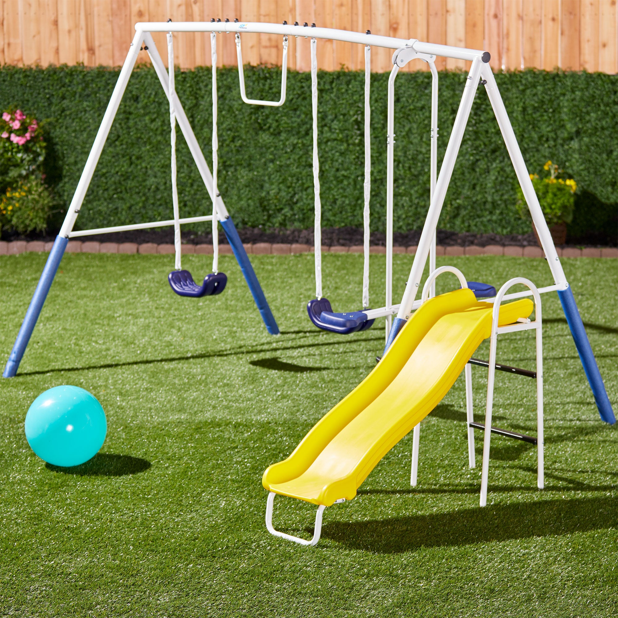 XDP Recreation Blue Ridge Play Outdoor Swing Set with Glider, 2 Swings & Slide - Smart-nests