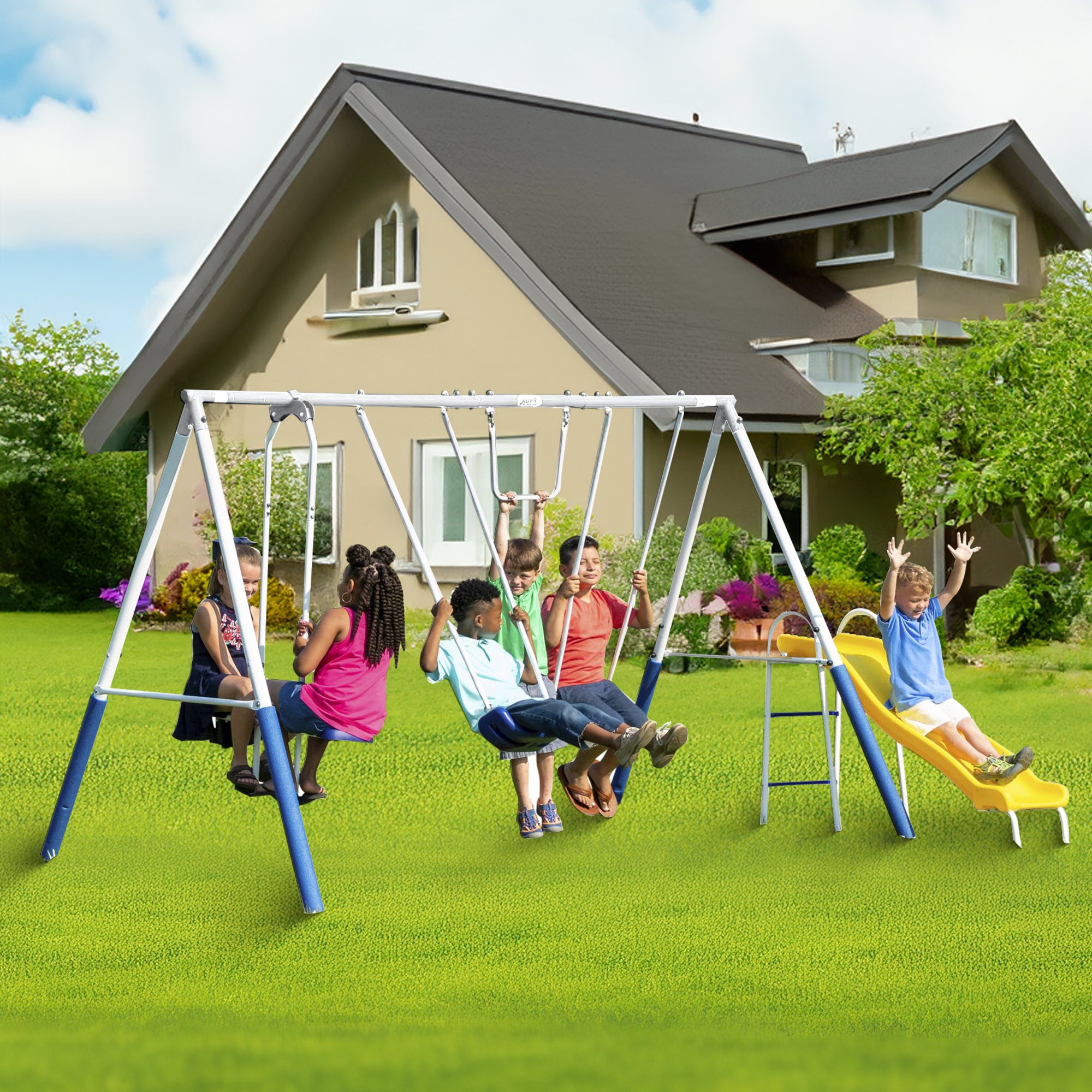 XDP Recreation Blue Ridge Play Outdoor Swing Set with Glider, 2 Swings & Slide - Smart-nests