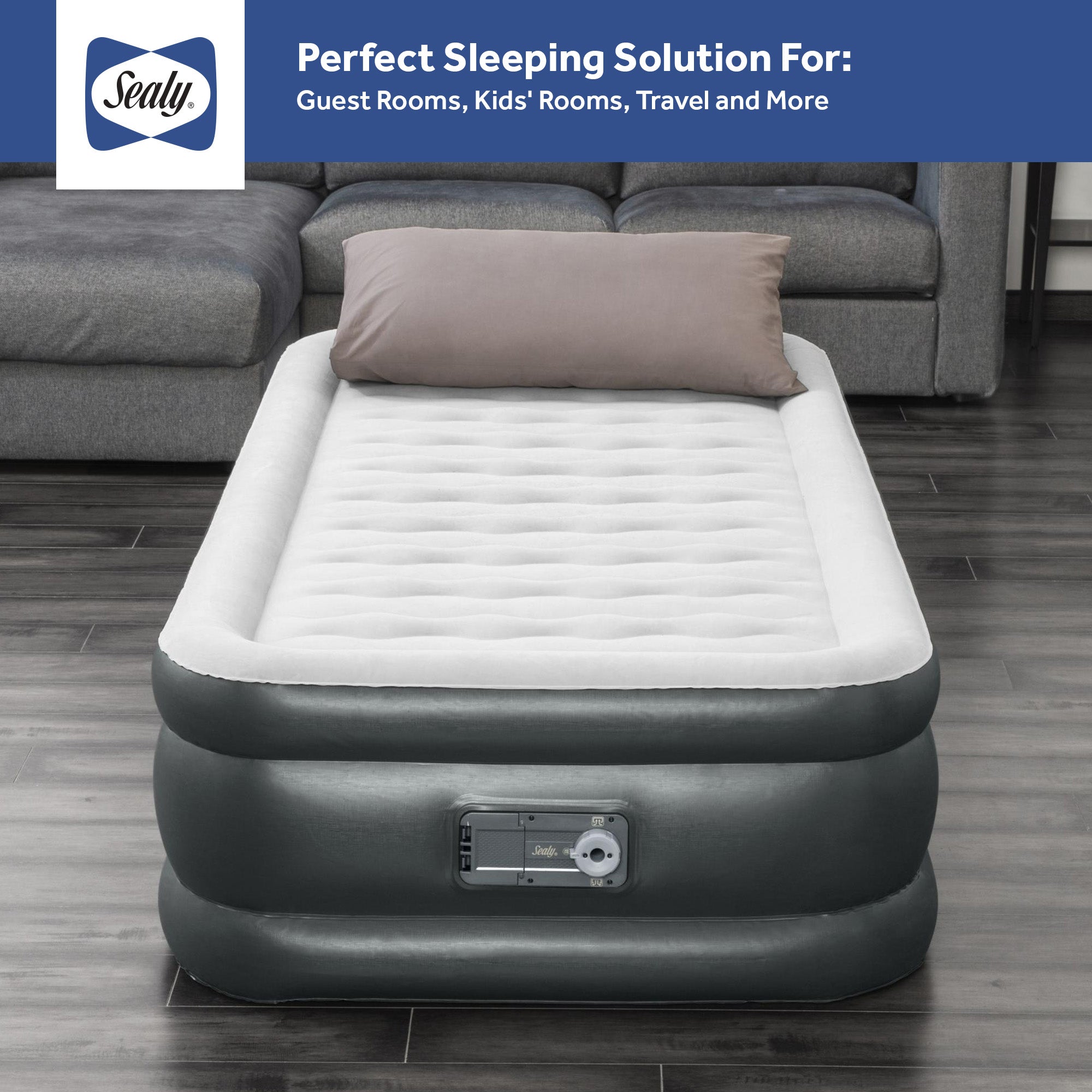 Sealy Tritech Twin Sized 18" Air Mattress Bed 2 Person w/Built-In AC Pump & Bag - Smart-nests