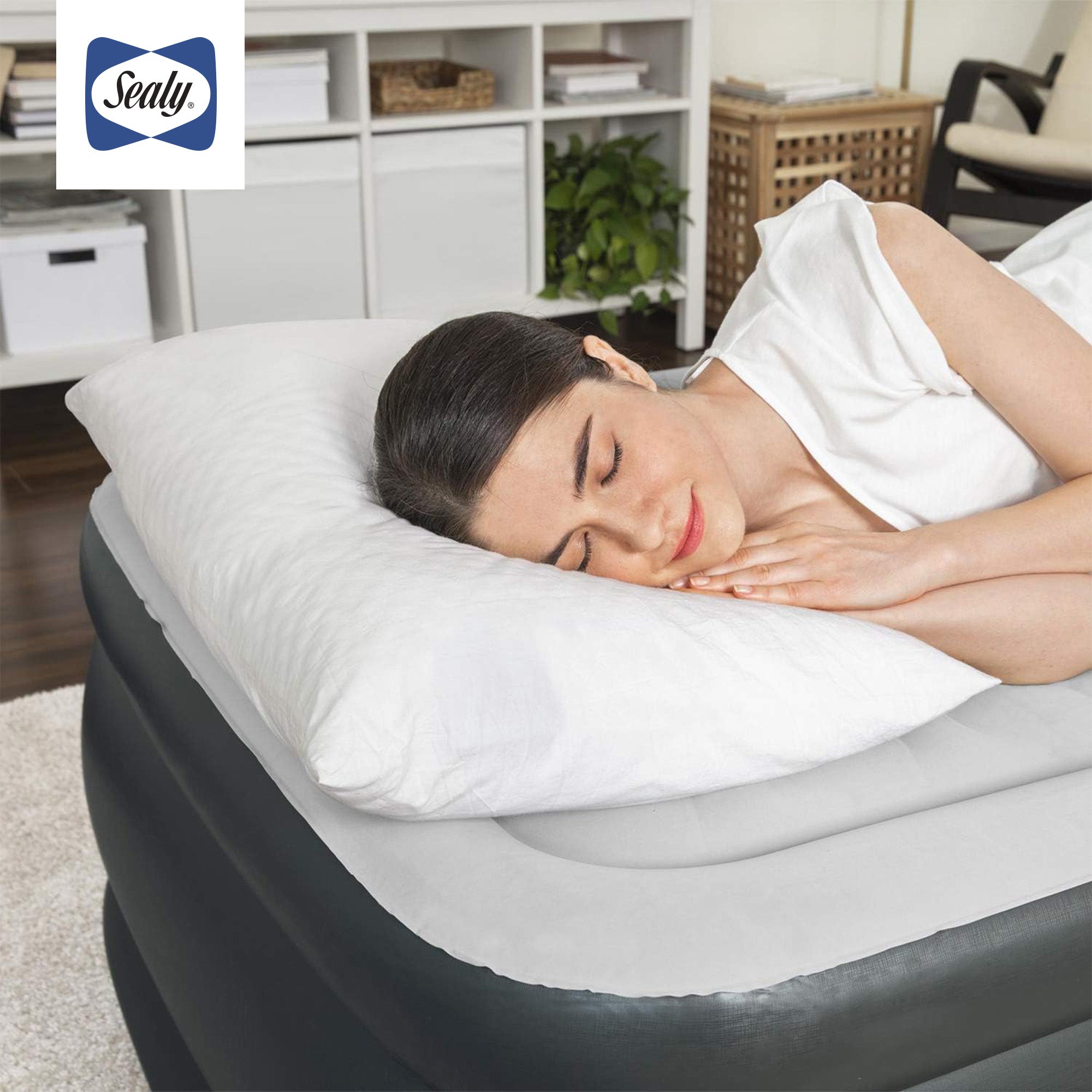 Sealy Tritech Twin Sized 20" Air Mattress Bed 2 Person w/ Built-In AC Pump & Bag - Smart-nests