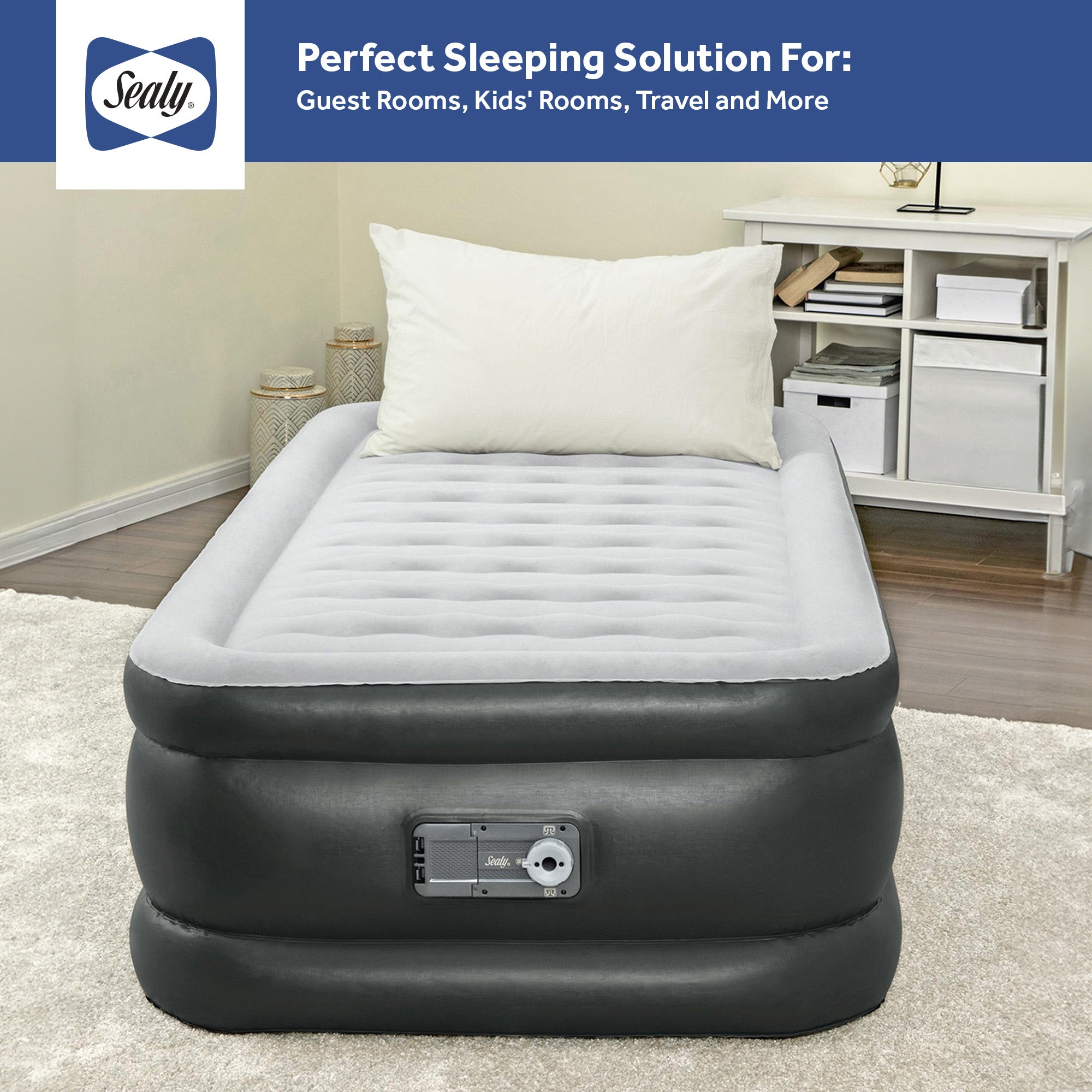 Sealy Tritech Twin Sized 20" Air Mattress Bed 2 Person w/ Built-In AC Pump & Bag - Smart-nests