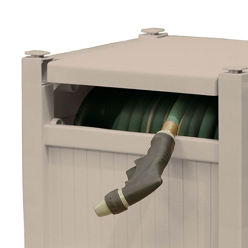 Suncast CPLPHH100D Hideaway 100' Resin Garden Hose Reel for 5/8" Hoses, Taupe - Smart-nests