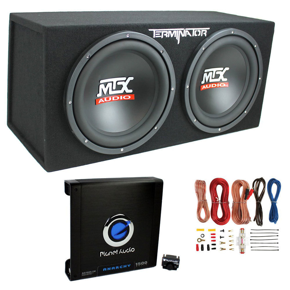 MTX TNE212D 12" 1200W Dual Loaded Car Subwoofers Box & Planet 1500W Amp with Kit - Smart-nests
