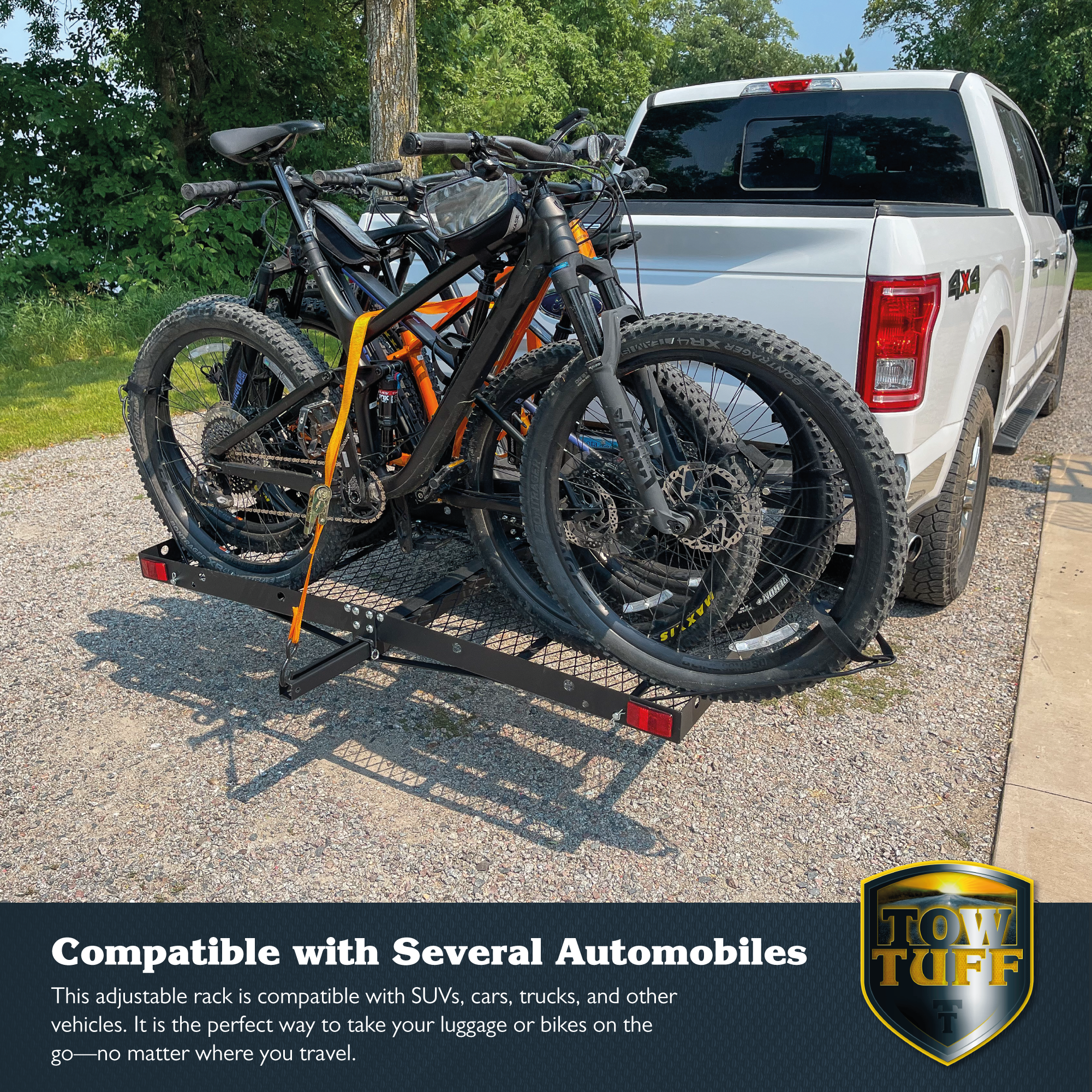 Tow Tuff 62 Inch Steel Cargo Carrier and Bike Rack, Fits All 2 Inch Receivers - Smart-nests