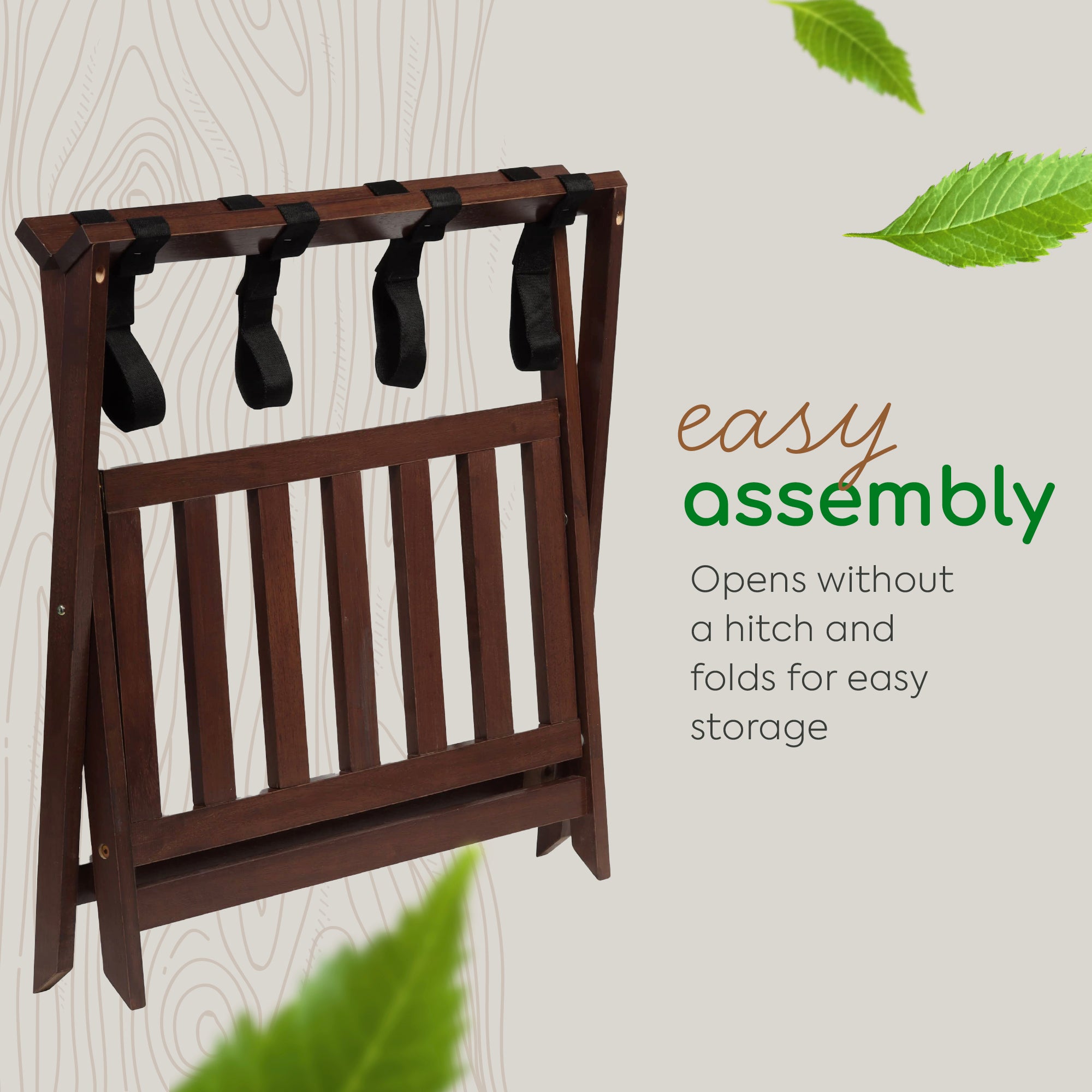 PJ Wood Hotel Style Wood Home Folding Suitcase Luggage Rack with Shelf, Walnut - Smart-nests