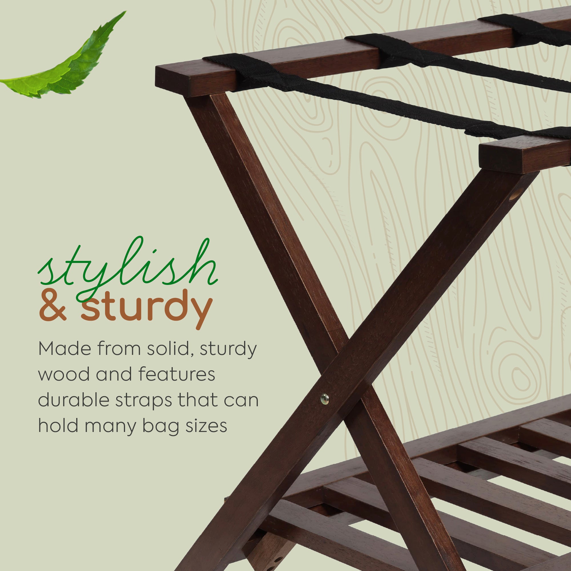 PJ Wood Hotel Style Wood Home Folding Suitcase Luggage Rack with Shelf, Walnut - Smart-nests