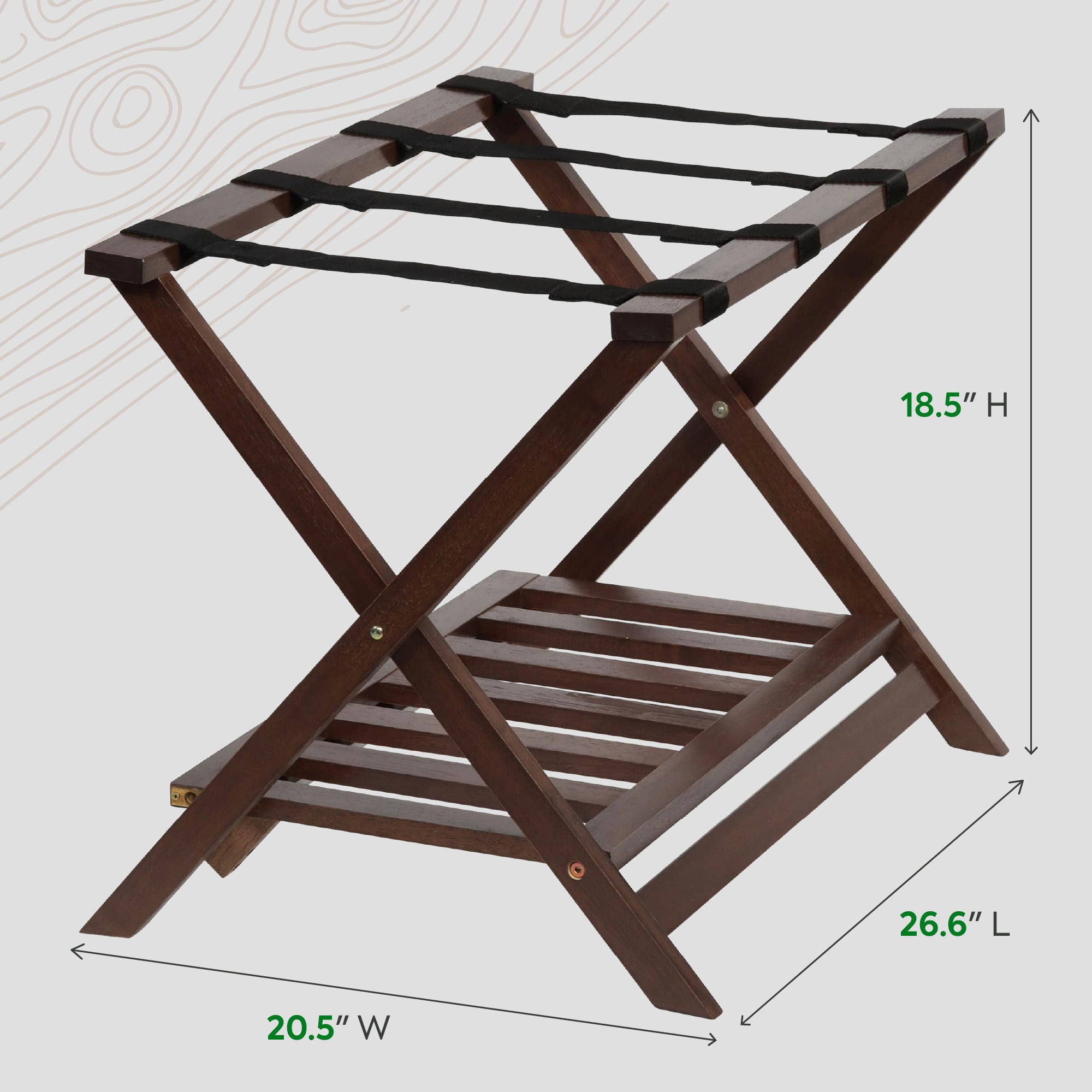 PJ Wood Hotel Style Wood Home Folding Suitcase Luggage Rack with Shelf, Walnut - Smart-nests