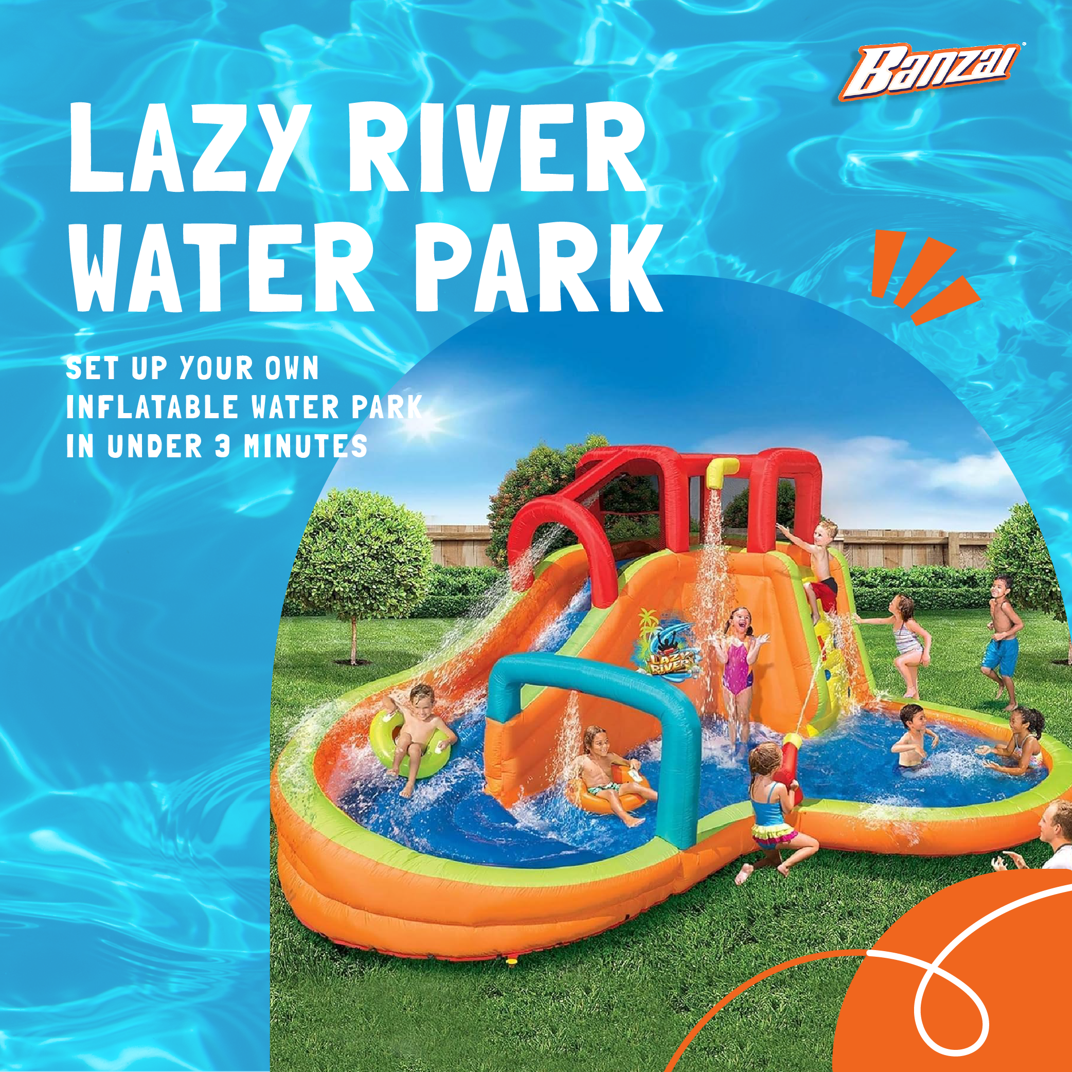 Banzai Kids Inflatable Outdoor Lazy River Adventure Water Park Slide and Pool - Smart-nests