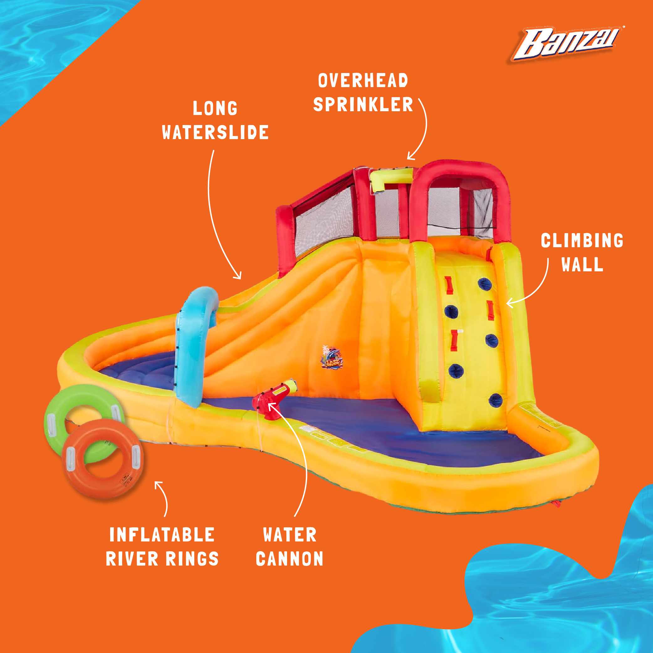 Banzai Kids Inflatable Outdoor Lazy River Adventure Water Park Slide and Pool - Smart-nests
