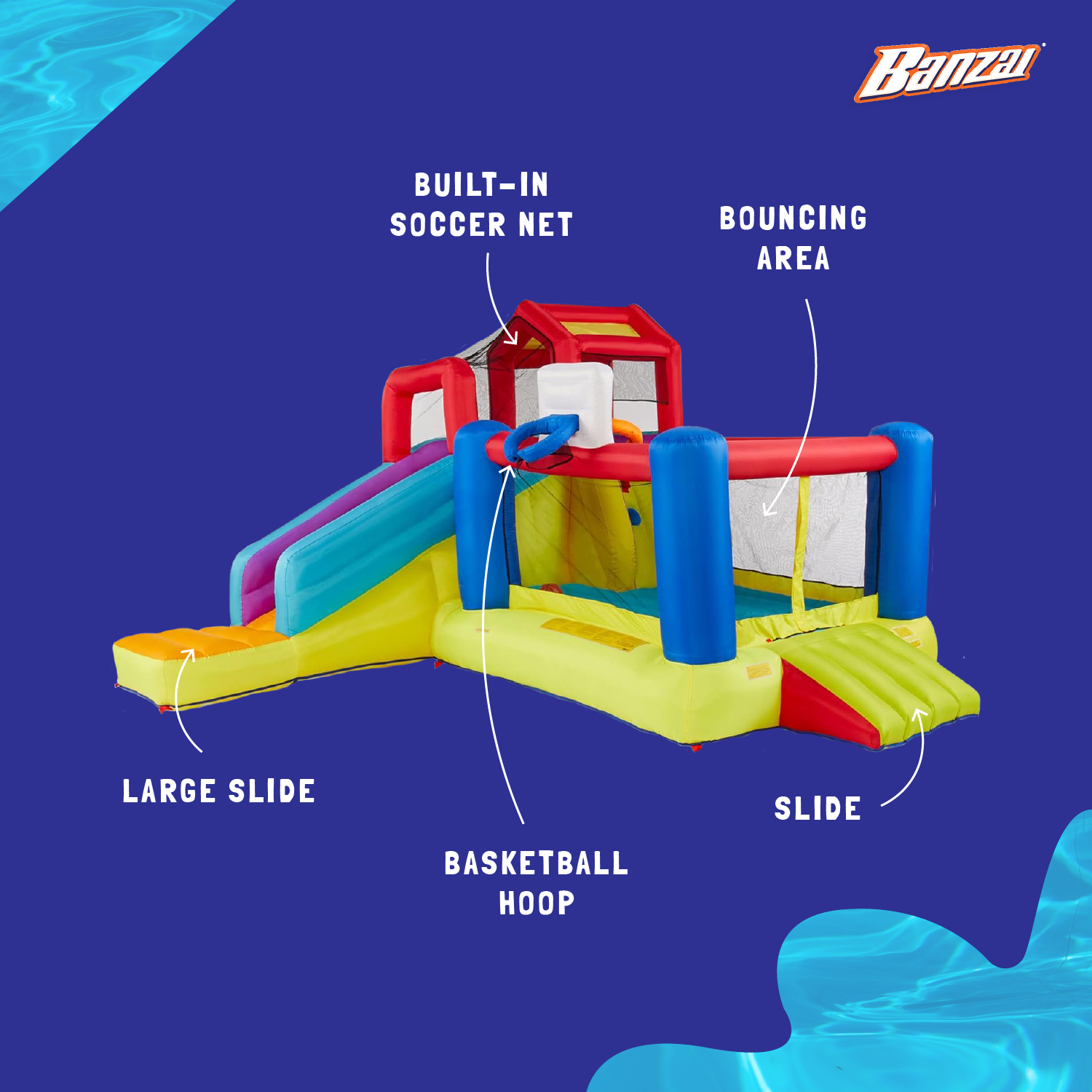 Banzai Outdoor Bounce House with Slide, Climbing Wall and 2 Sports Activities - Smart-nests