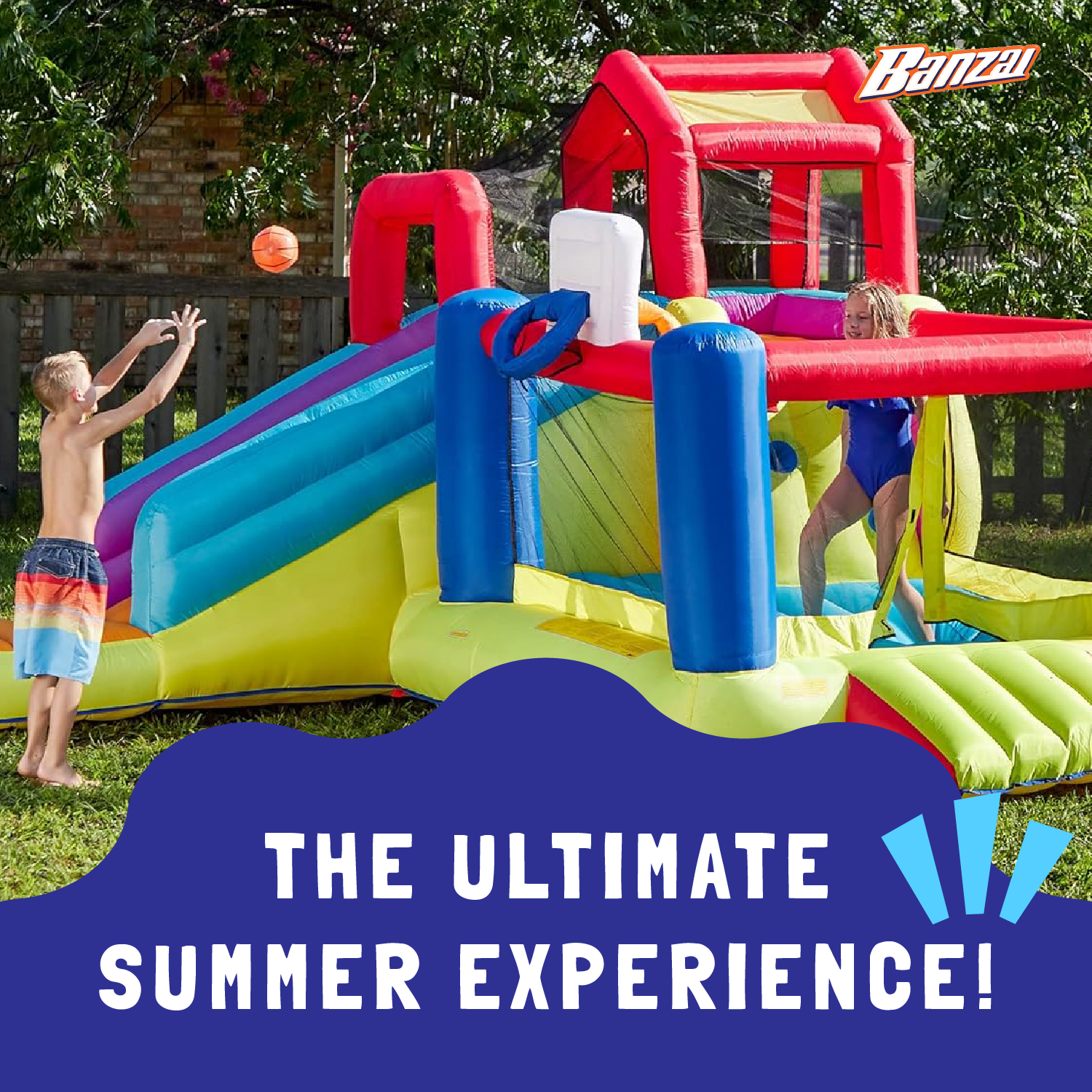 Banzai Outdoor Bounce House with Slide, Climbing Wall and 2 Sports Activities - Smart-nests
