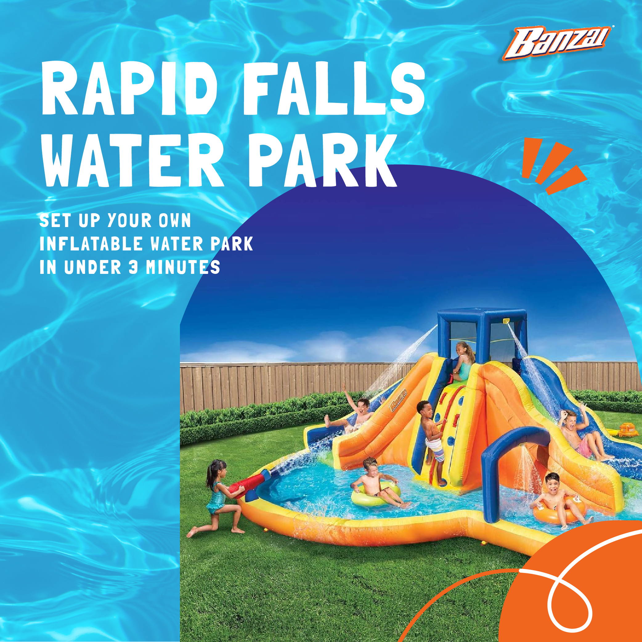 Banzai Rapid Falls Dual Slides Outdoor Water Park Climbing Rope Lagoon, Ages 5+ - Smart-nests