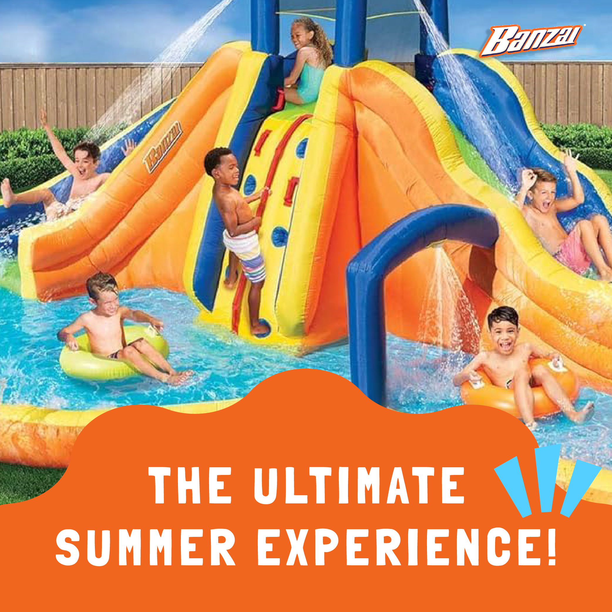 Banzai Rapid Falls Dual Slides Outdoor Water Park Climbing Rope Lagoon, Ages 5+ - Smart-nests