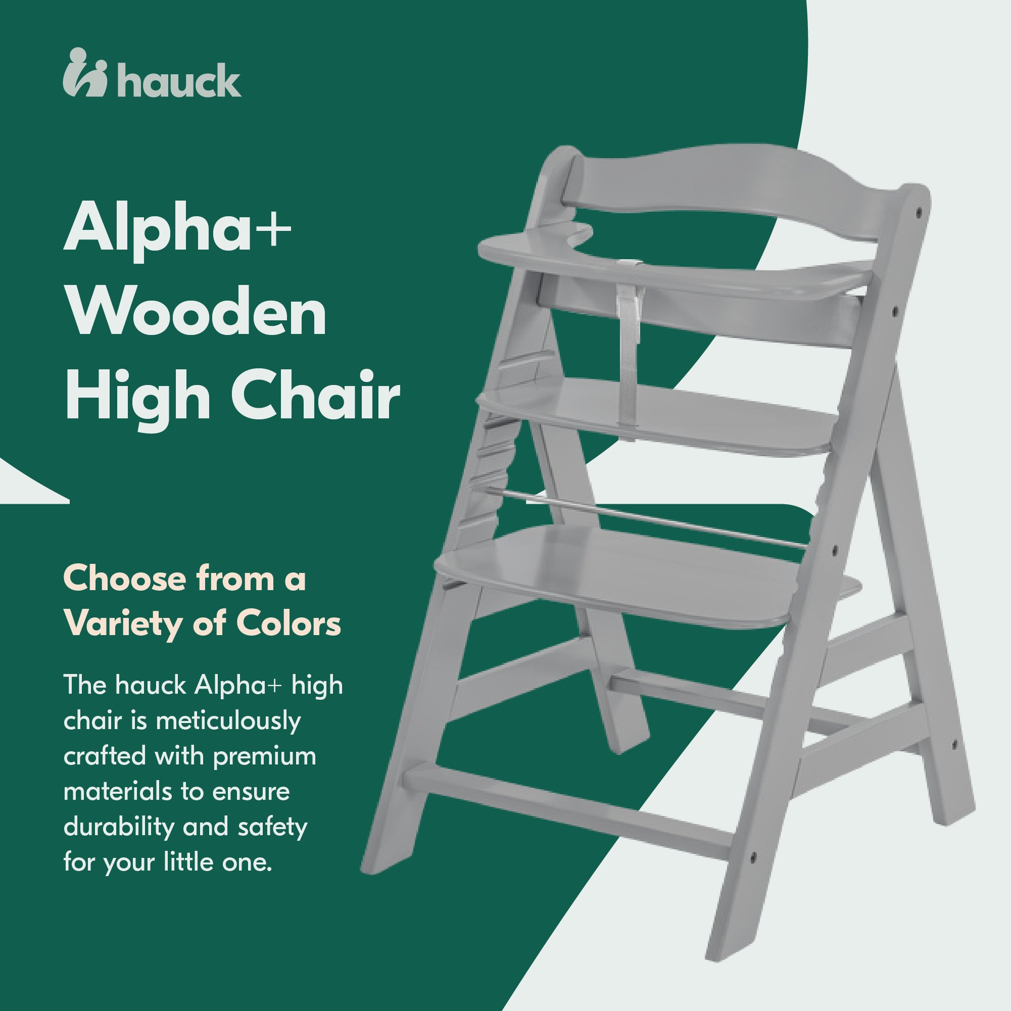 Hauck Alpha+ Wooden High Chair with Tray and Safety Bar, Grey - Smart-nests
