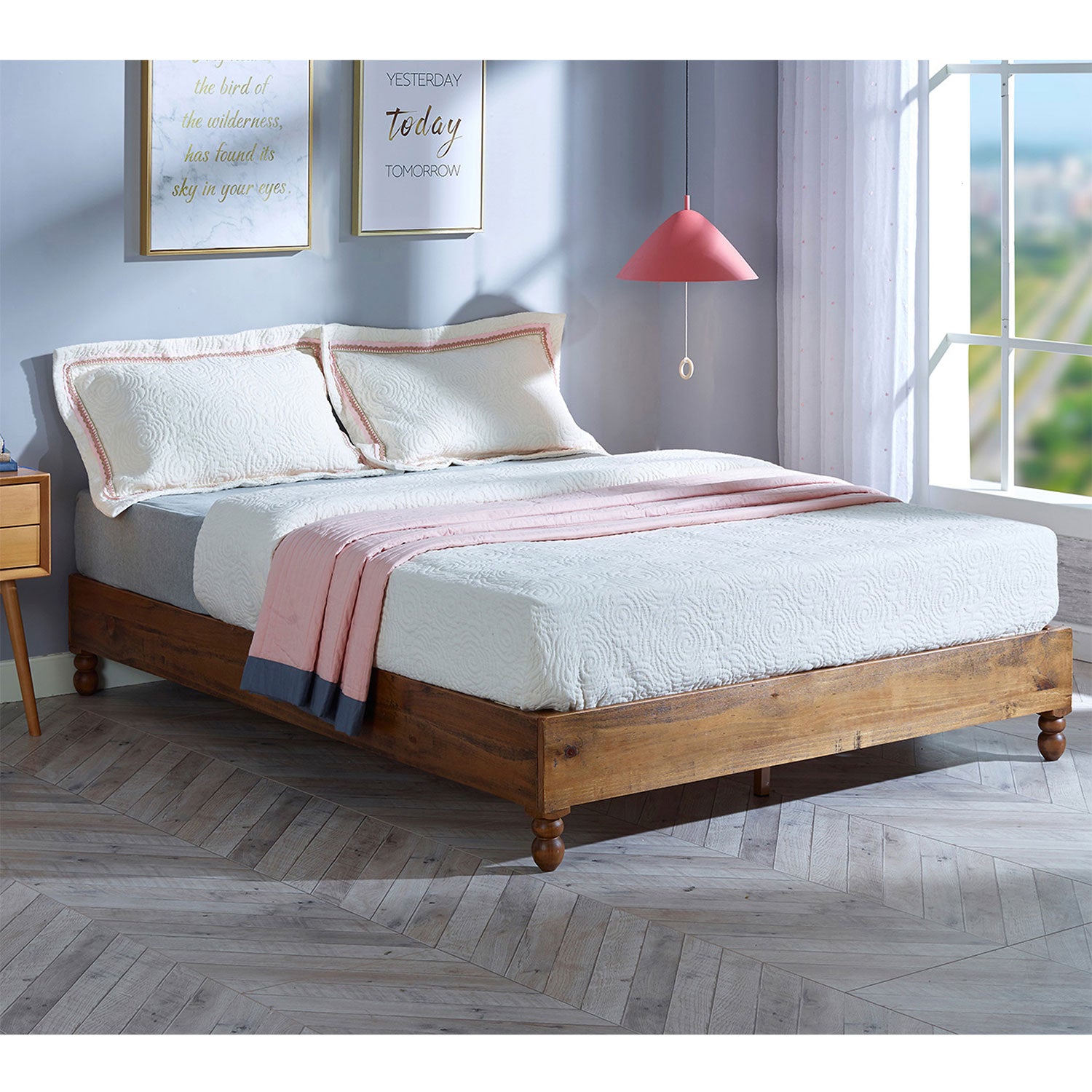 MUSEHOMEINC 12 Inch Solid Pine Wood Platform Bed Frame with Wooden Slats, Queen - Smart-nests