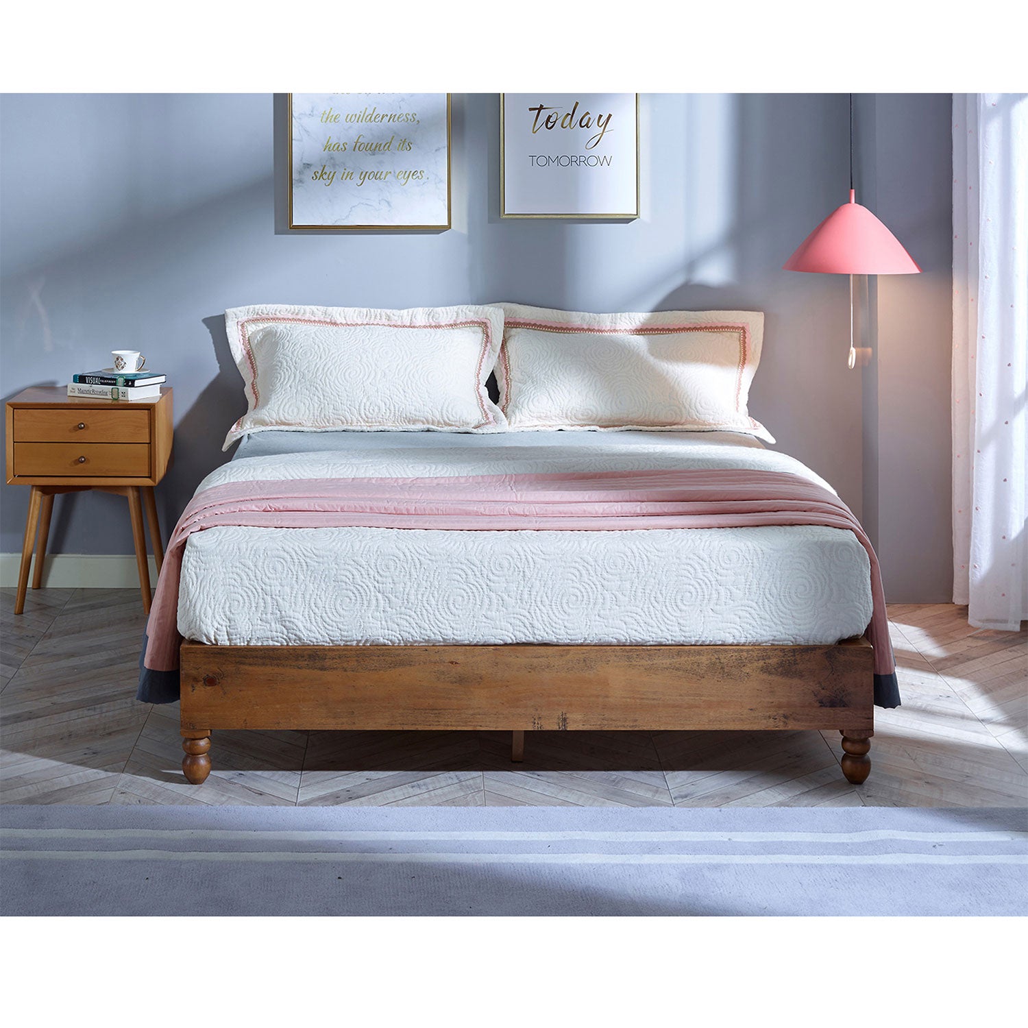MUSEHOMEINC 12 Inch Solid Pine Wood Platform Bed Frame with Wooden Slats, Queen - Smart-nests
