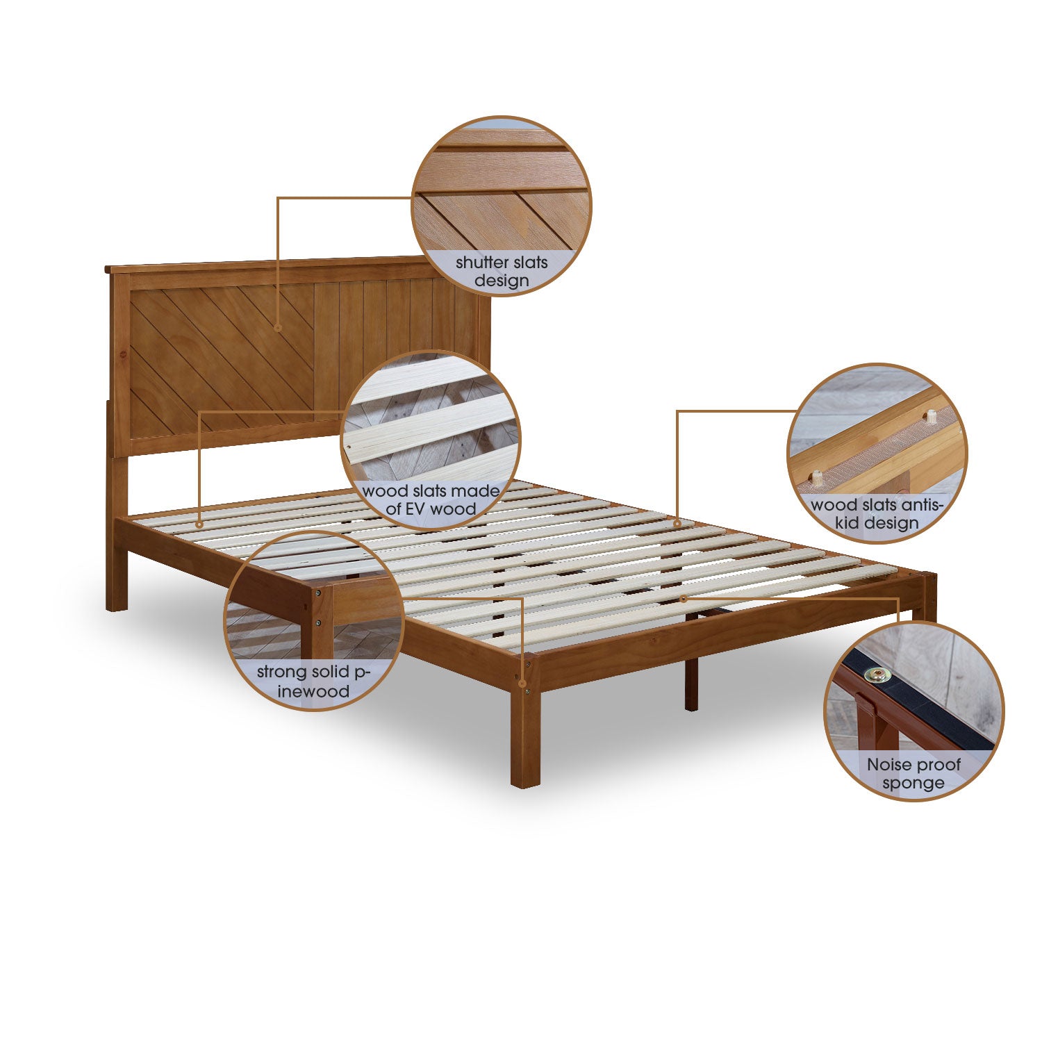 MUSEHOMEINC 12 Inch Solid Wood Platform Bed Frame with Wooden Slats, Queen - Smart-nests