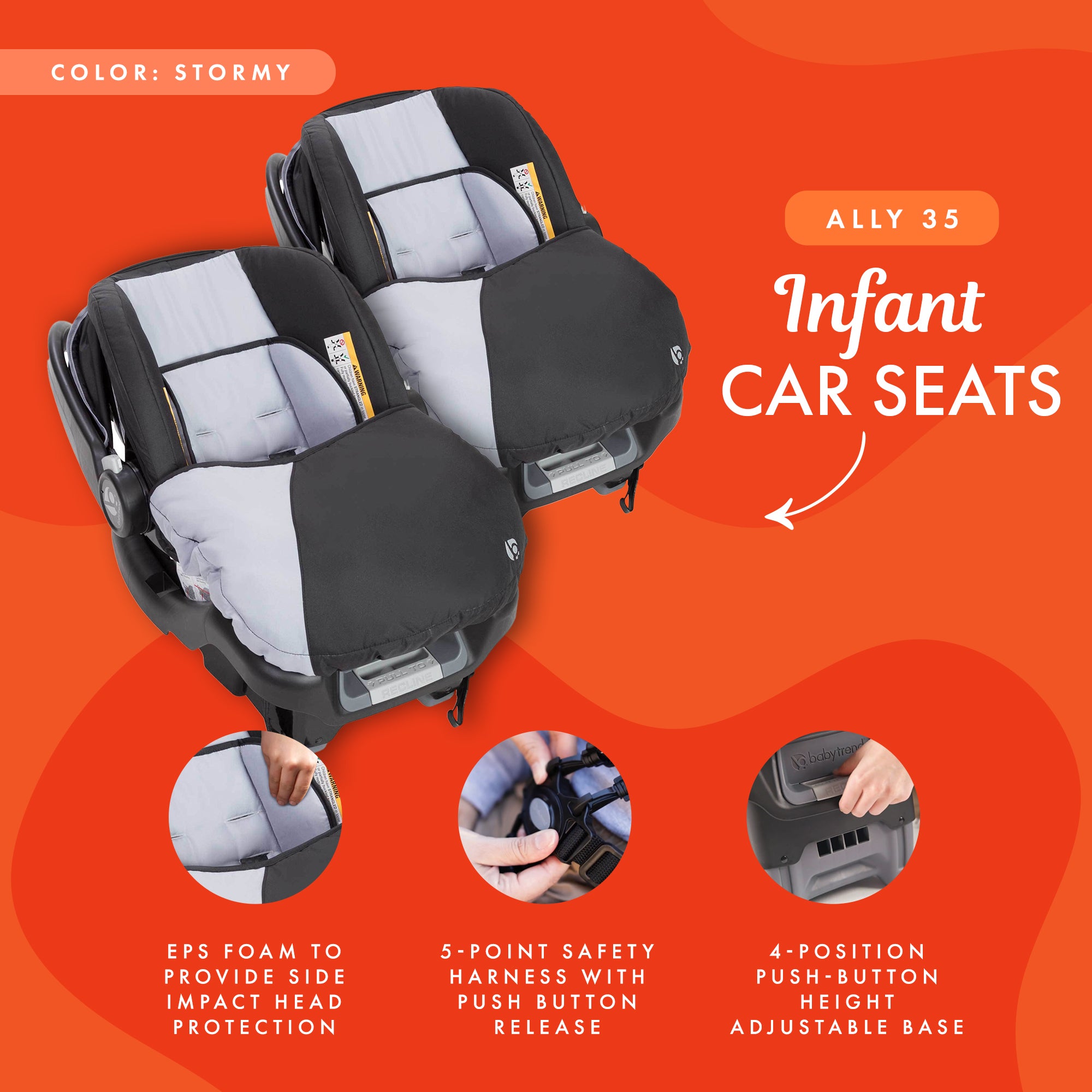 Baby Trend Ally Baby Infant Car Seat Travel System with Cover, 2-Pack, Stormy - Smart-nests