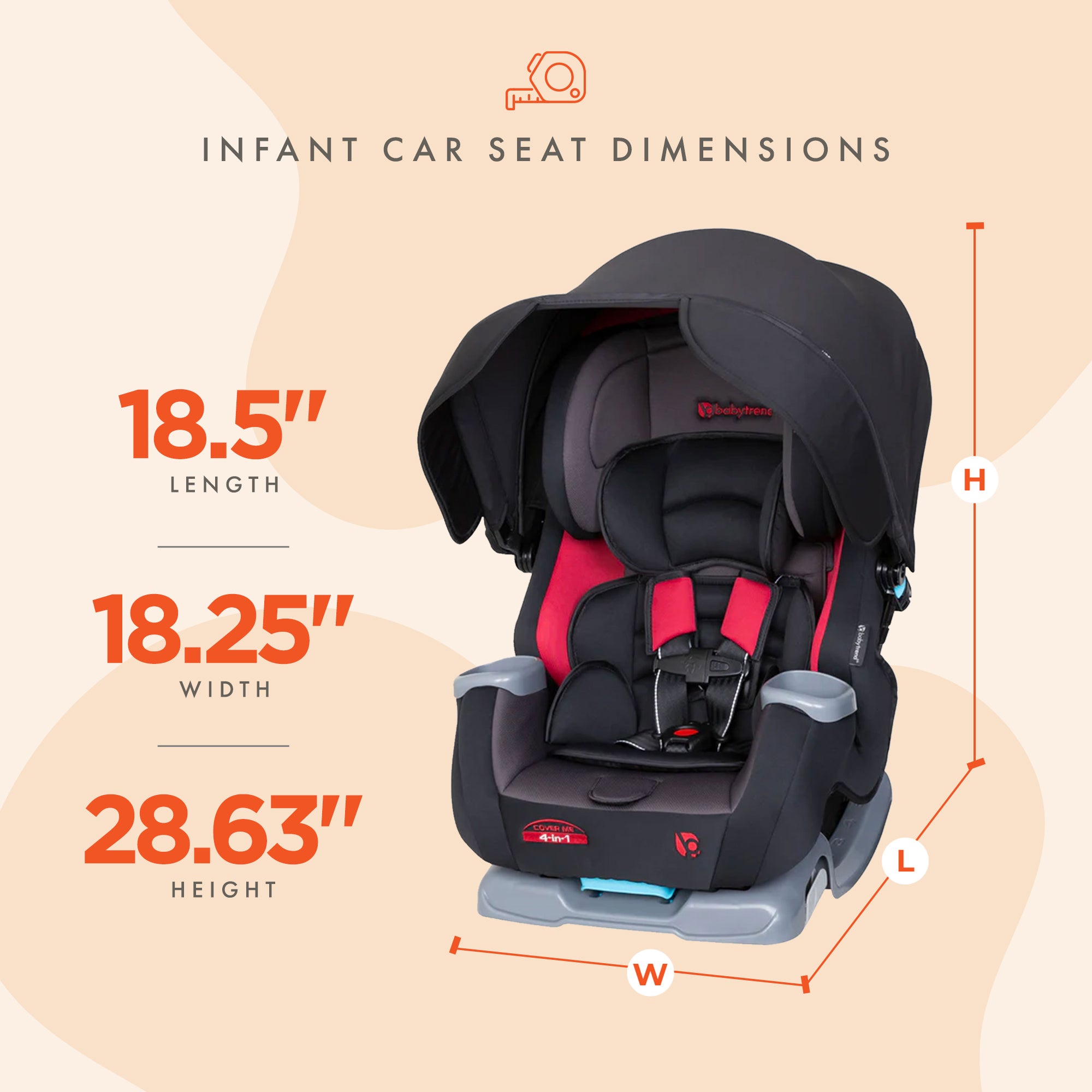Baby Trend Cover Me 4 in 1 Convertible Car Seat w/ Canopy, Scooter (Black/Red) - Smart-nests