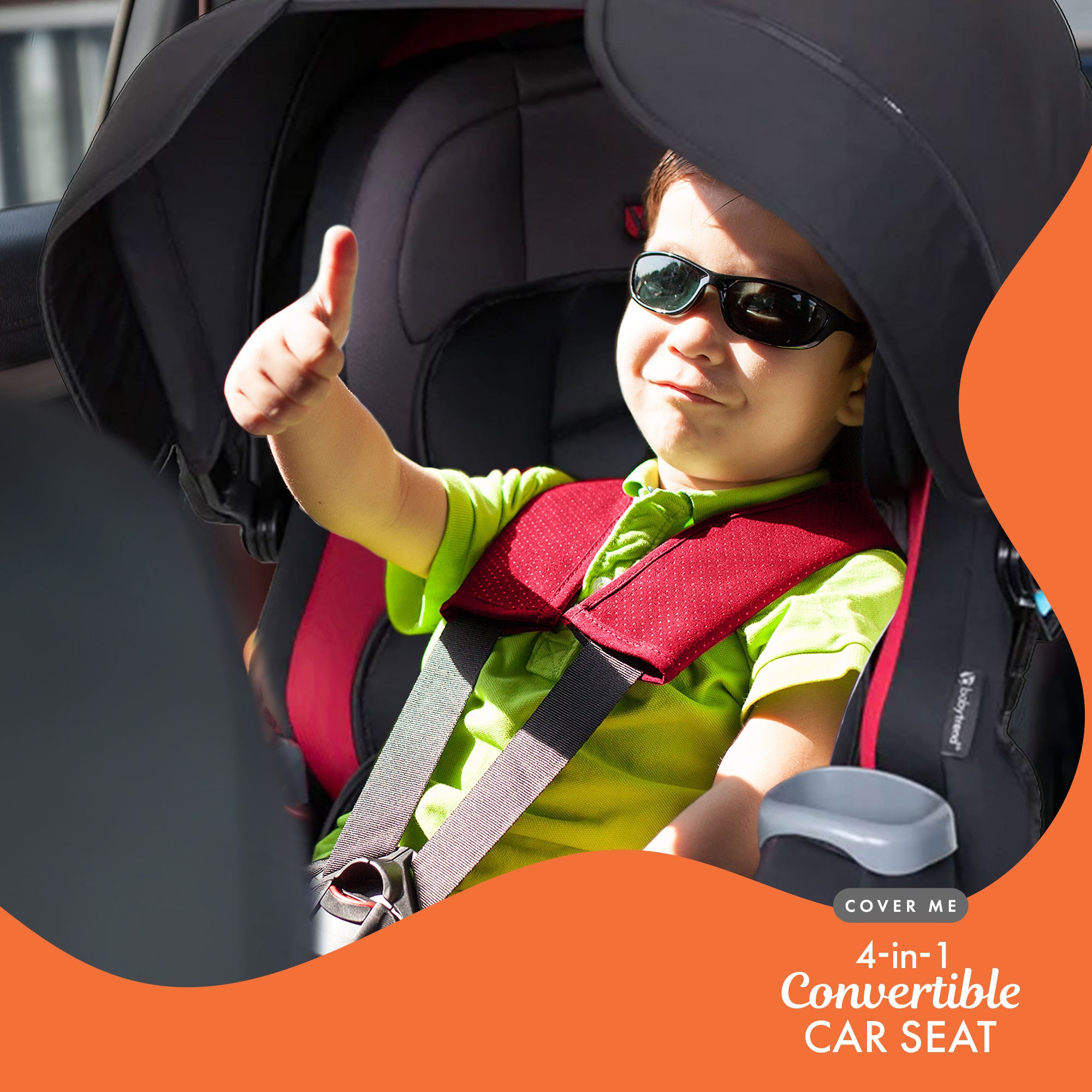 Baby Trend Cover Me 4 in 1 Convertible Car Seat w/ Canopy, Scooter (Black/Red) - Smart-nests