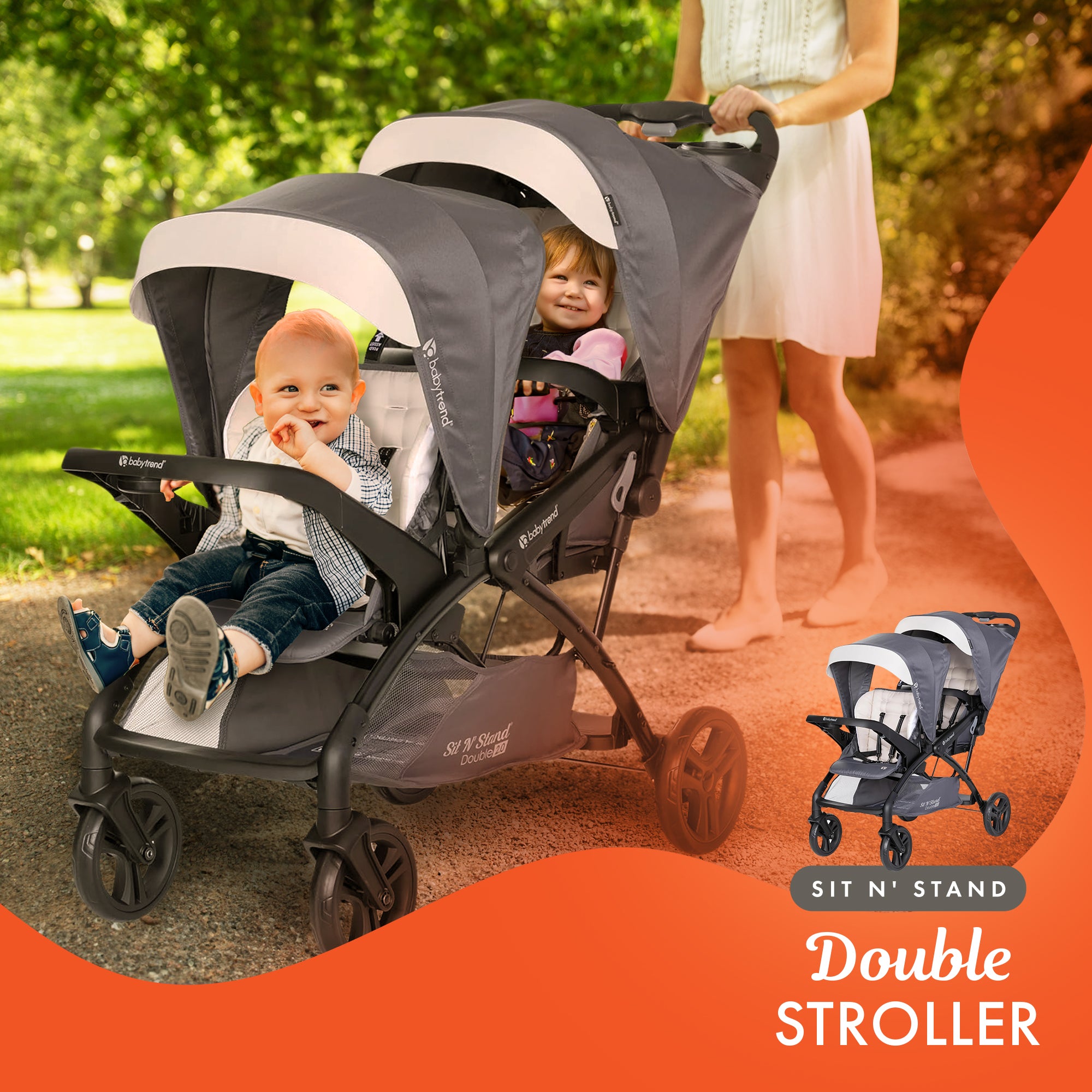 Baby Trend Sit N' Stand Double Stroller with EZ-Lift Car Seat (2 Pack), Magnolia - Smart-nests