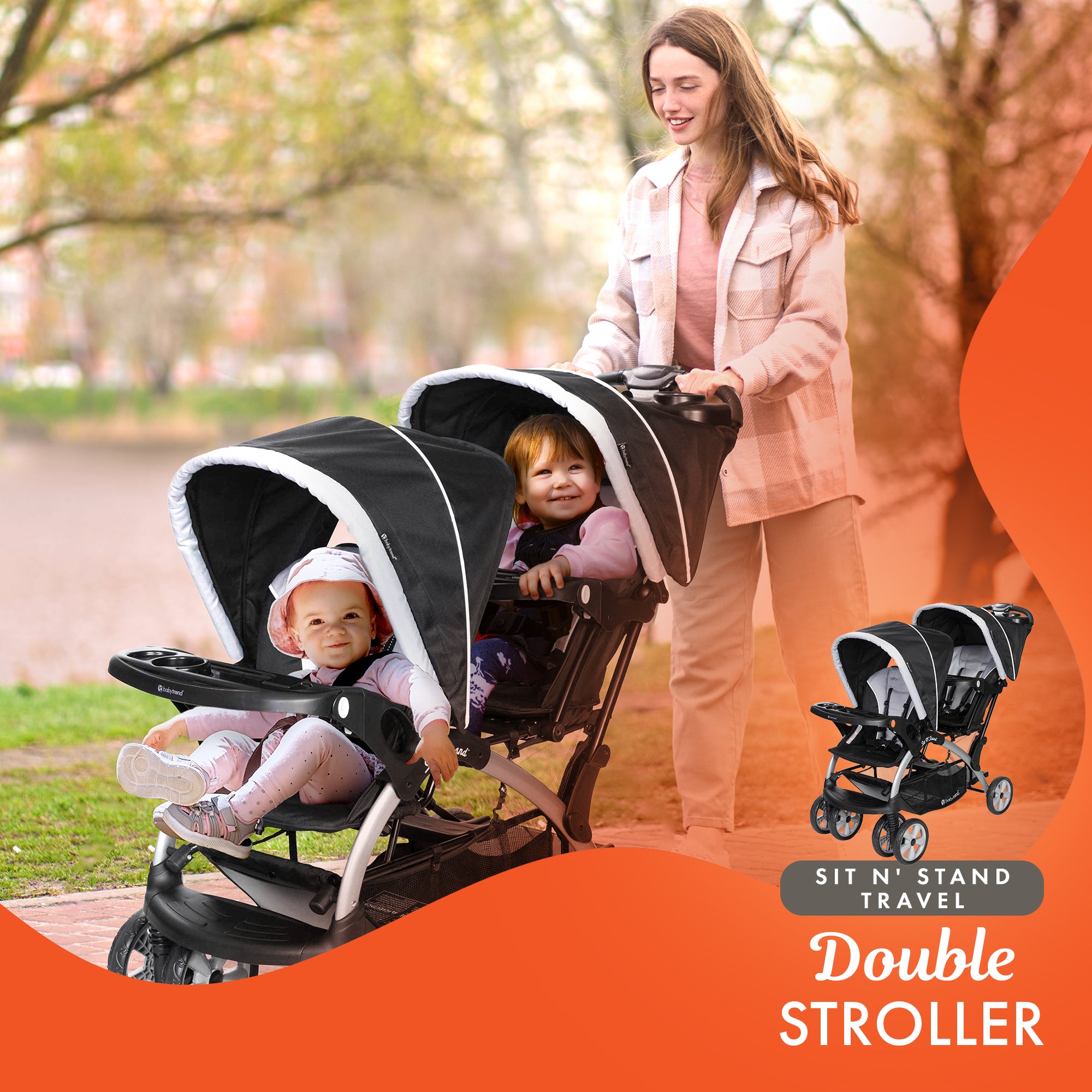 Baby Trend Sit N Stand Travel Double Baby Stroller and Car Seat Combo, Stormy - Smart-nests