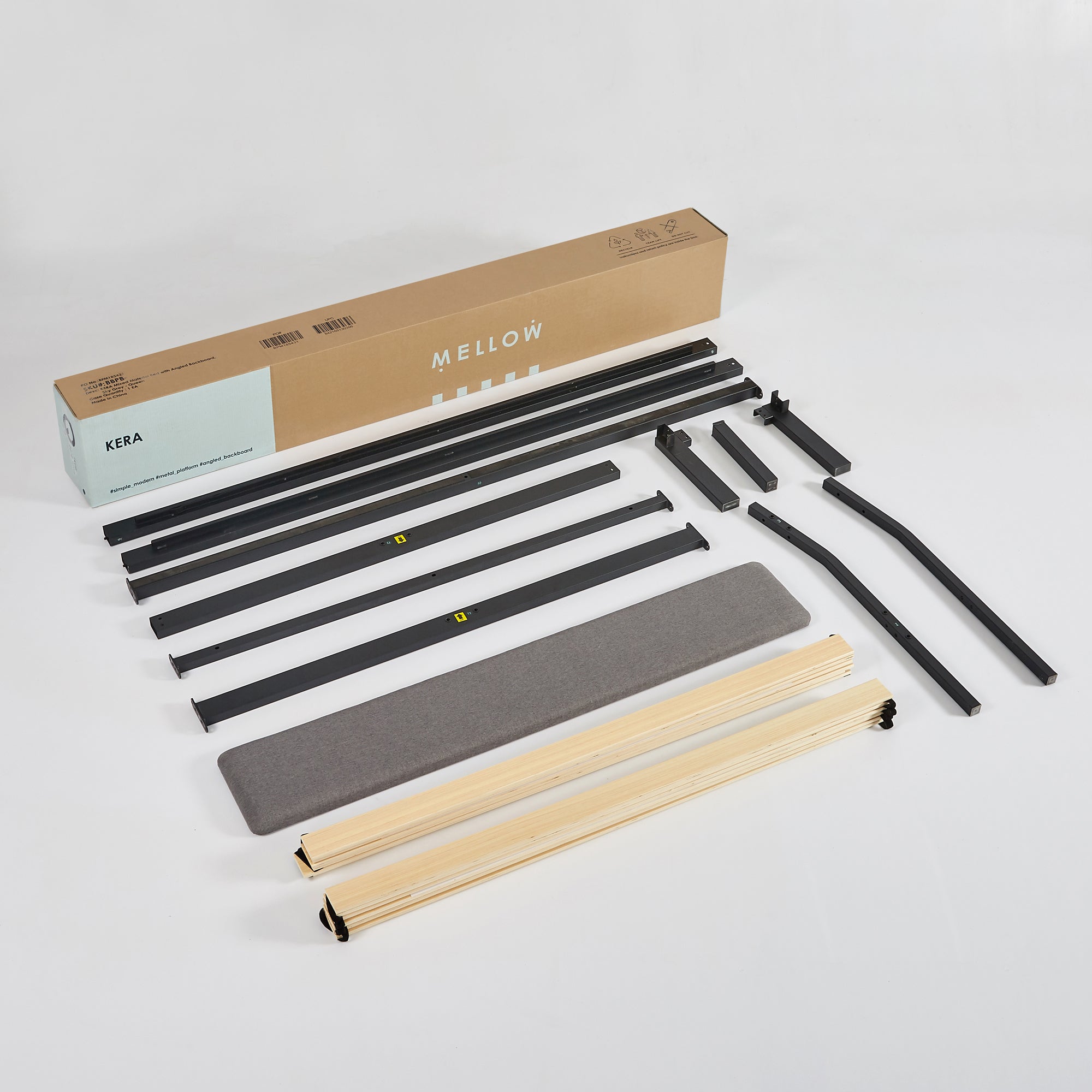 Mellow KERA Metal and Wood Platform Bed Frame with Angled Headboard, King, Black - Smart-nests