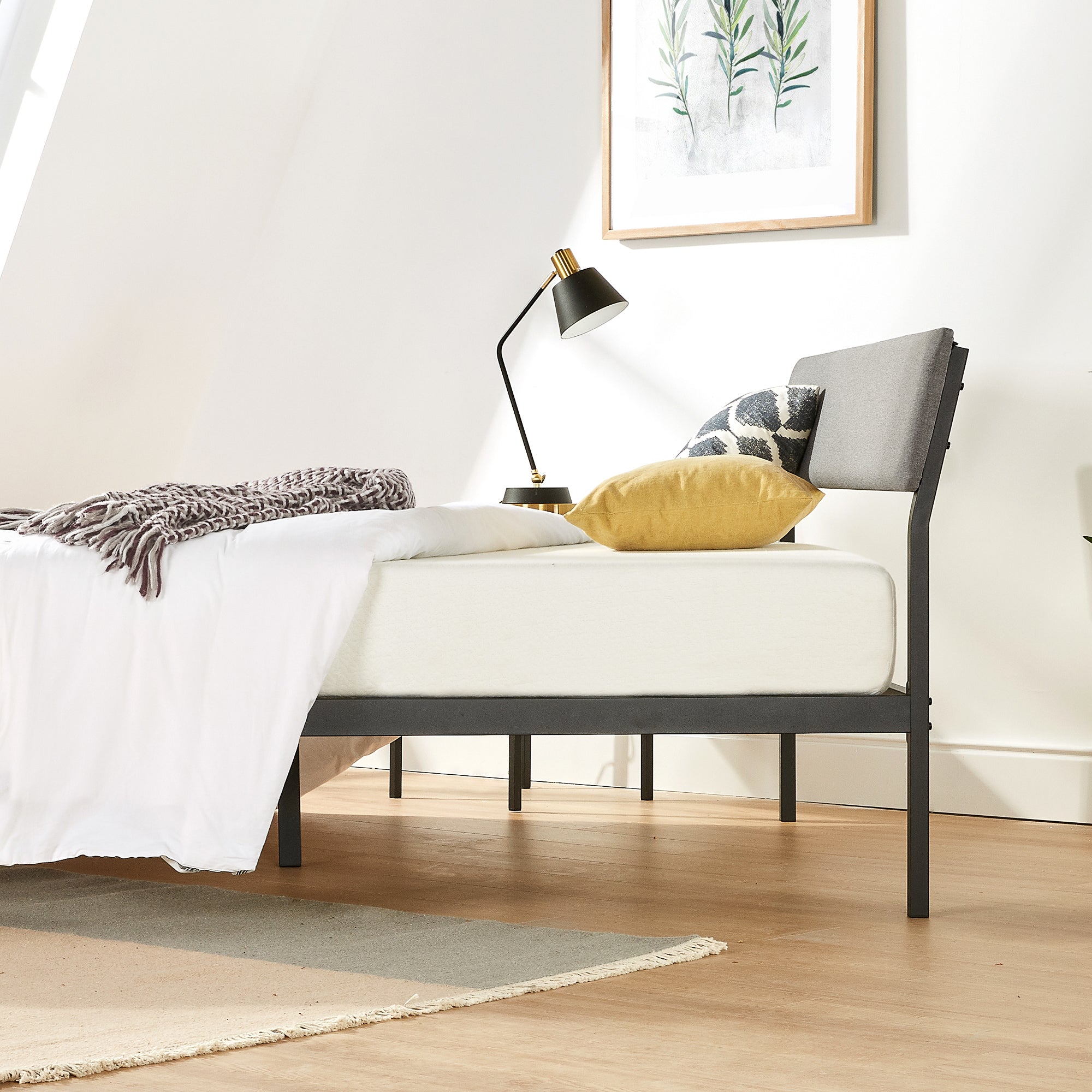 Mellow KERA Metal and Wood Platform Bed Frame with Angled Headboard, King, Black - Smart-nests