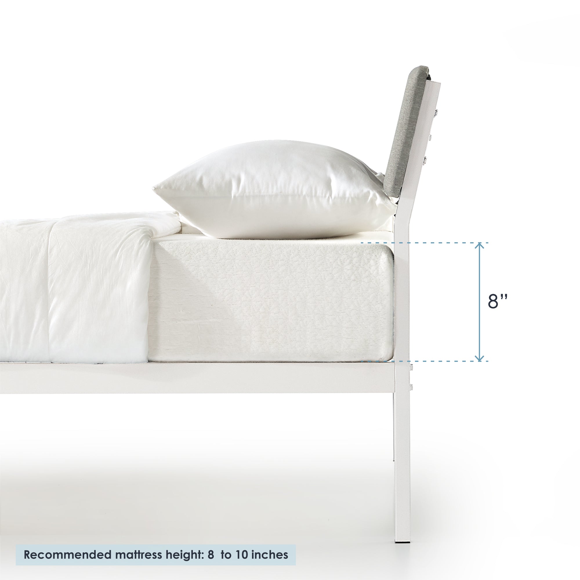 Mellow KERA Metal and Wood Platform Bed Frame with Angled Headboard, Full, White - Smart-nests