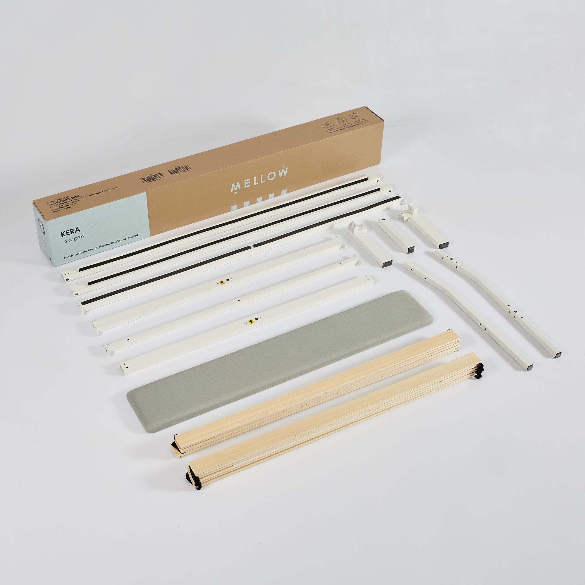 Mellow KERA Metal and Wood Platform Bed Frame with Angled Headboard, Full, White - Smart-nests