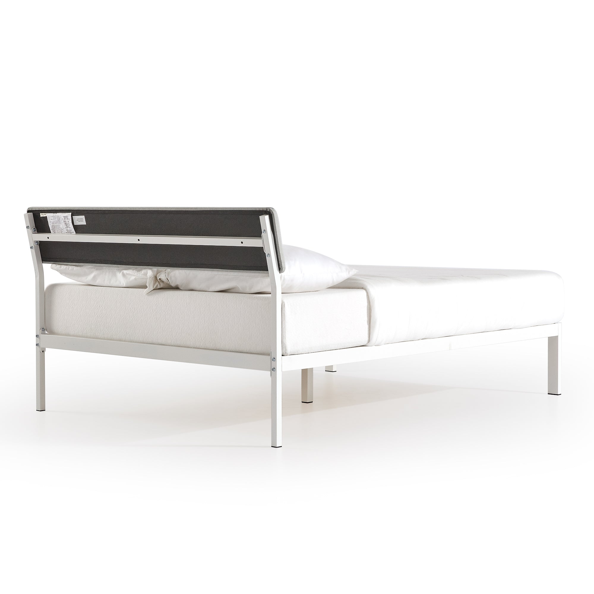 Mellow KERA Metal and Wood Platform Bed Frame with Angled Headboard, Full, White - Smart-nests