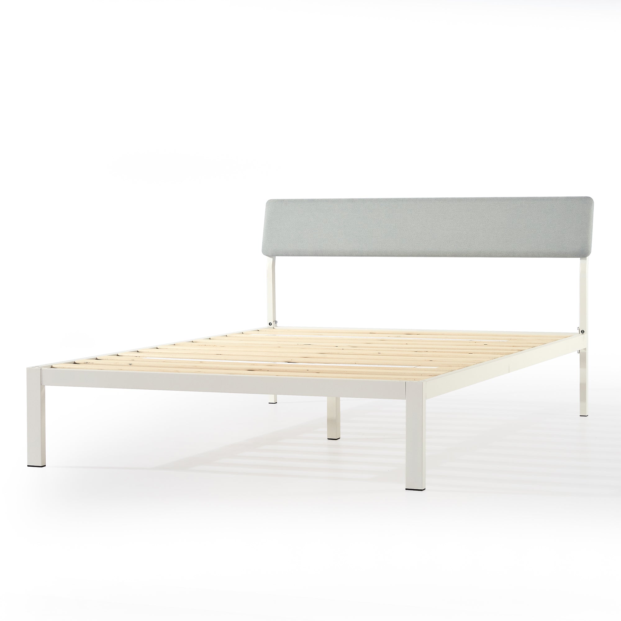 Mellow KERA Metal and Wood Platform Bed Frame with Angled Headboard, Full, White - Smart-nests