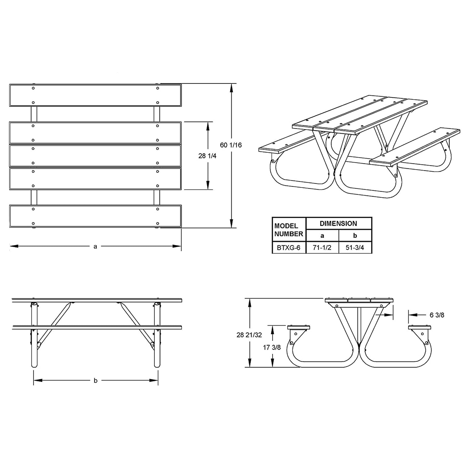 Pilot Rock 6' or 8' Outdoor Steel Non Tip Picnic Table Legs Kit (Frame Only) - Smart-nests