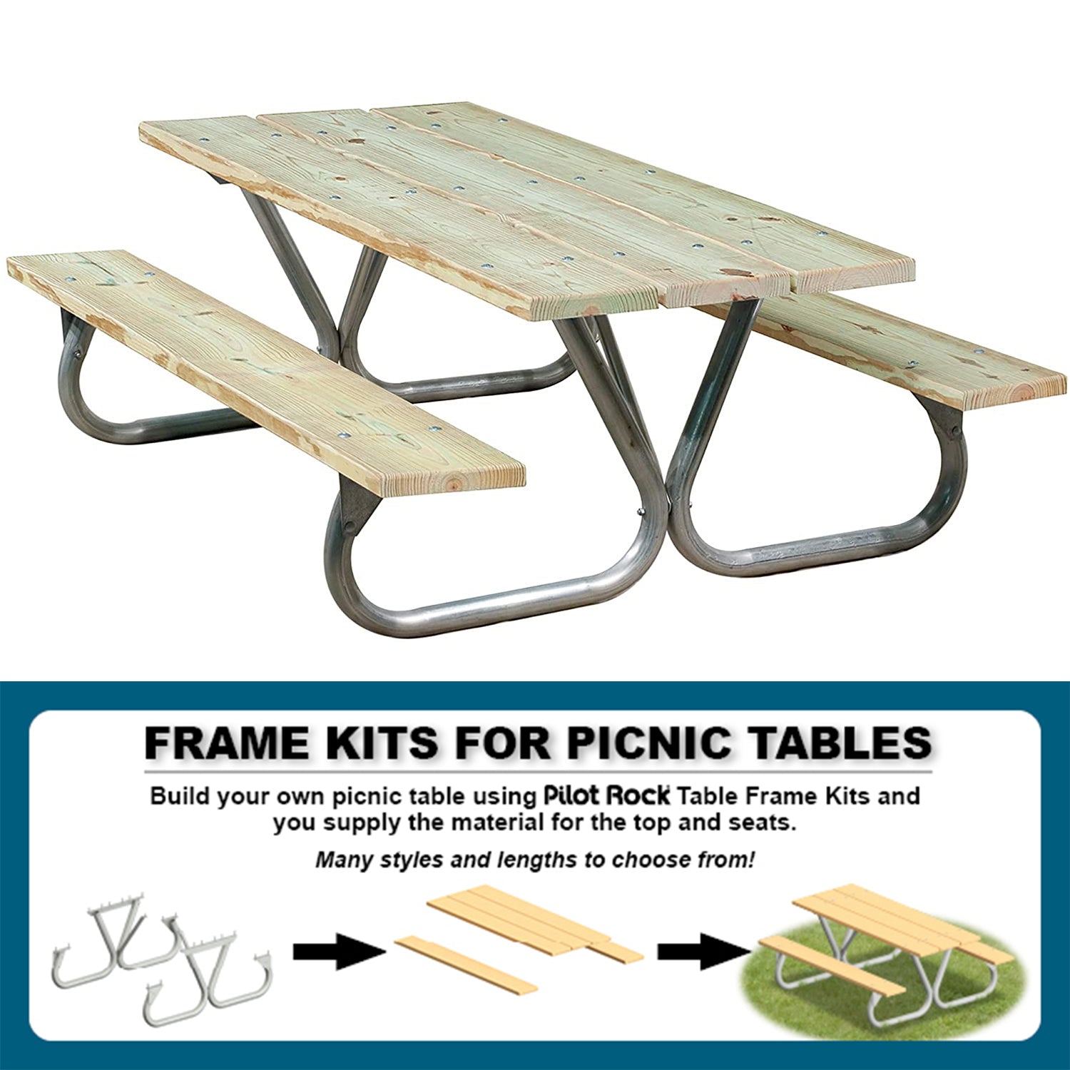 Pilot Rock 6' or 8' Outdoor Steel Non Tip Picnic Table Legs Kit (Frame Only) - Smart-nests