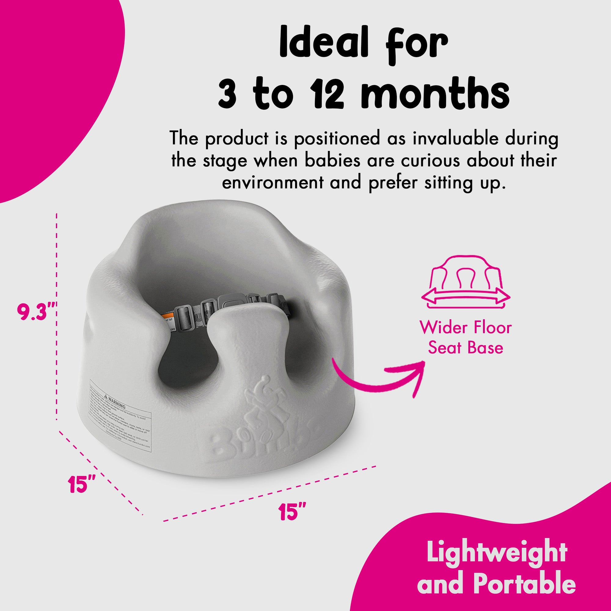 Bumbo Infant Floor Seat Baby Sit Up Chair with Adjustable Harness, Cool Gray - Smart-nests