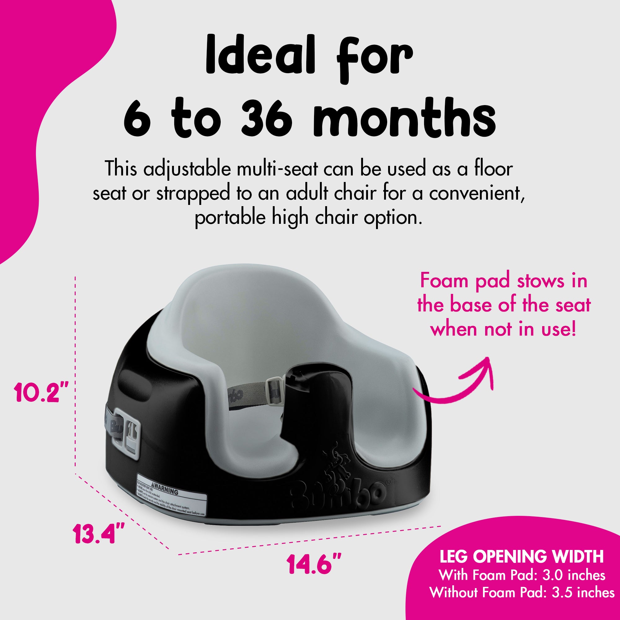 Bumbo Toddler Multi Seat 3-in-1 Booster High Chair and Tray, Black/Cool Grey
