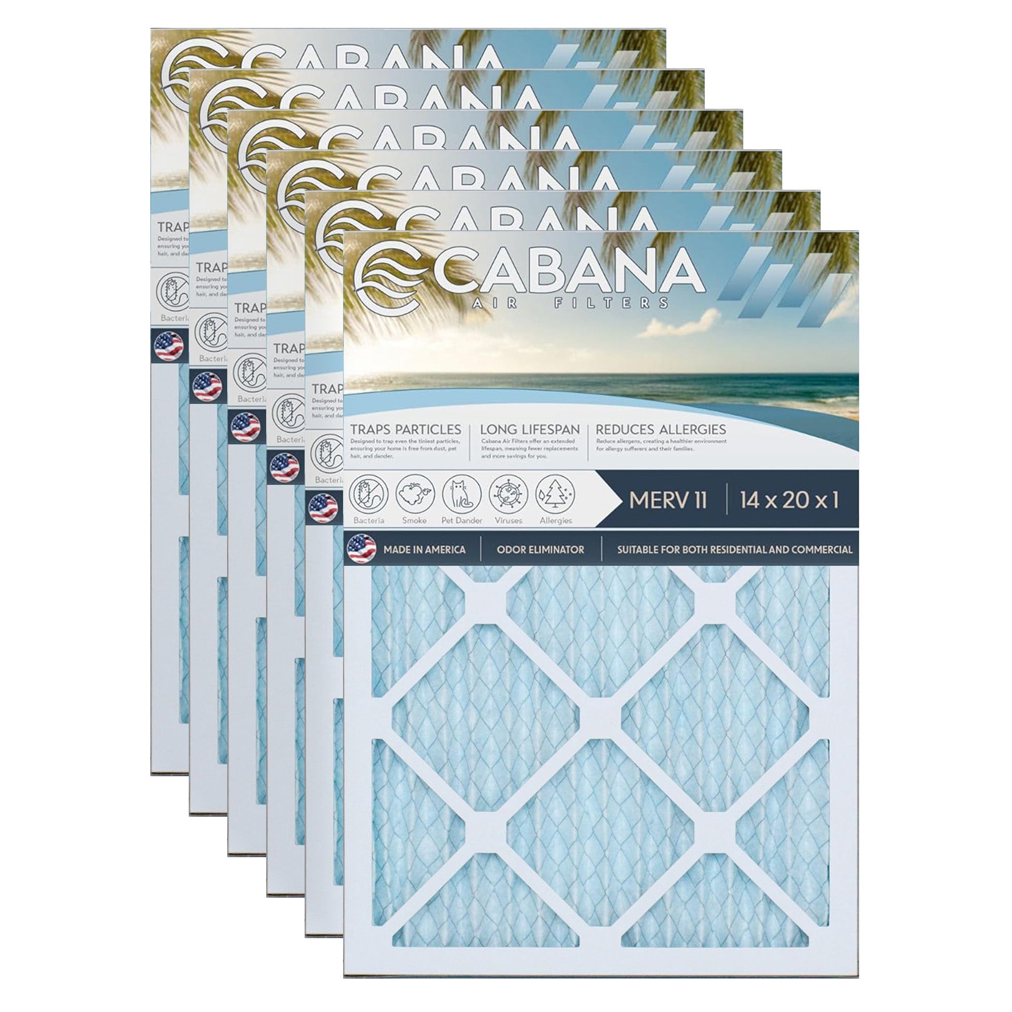 Cabana Air Filters 6 Pack HVAC Furnace Air Filters, MERV 11, 14 x 20 x 1, White - Smart-nests