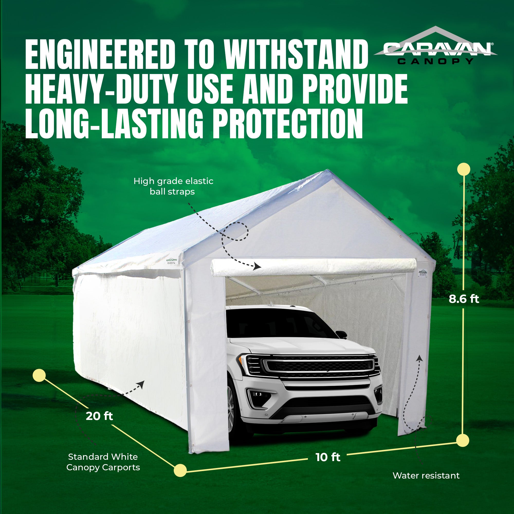 Caravan Canopy Domain Car Port Tent Sidewalls w/ Straps, White (Sidewalls Only) - Smart-nests