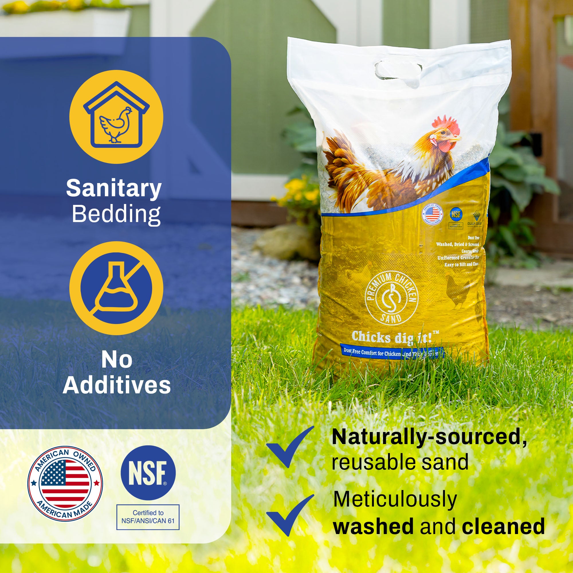 Premium Chicken Sand, Odor Eliminating Bedding for Chicken Coops, 50 Lb Bag - Smart-nests