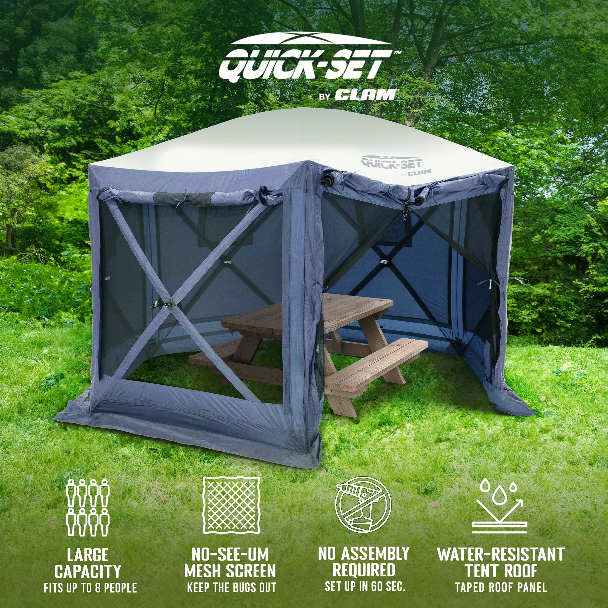 CLAM Quick-Set Pavilion 12.5 x 12.5 Ft Portable Outdoor Canopy Shelter, Blue - Smart-nests