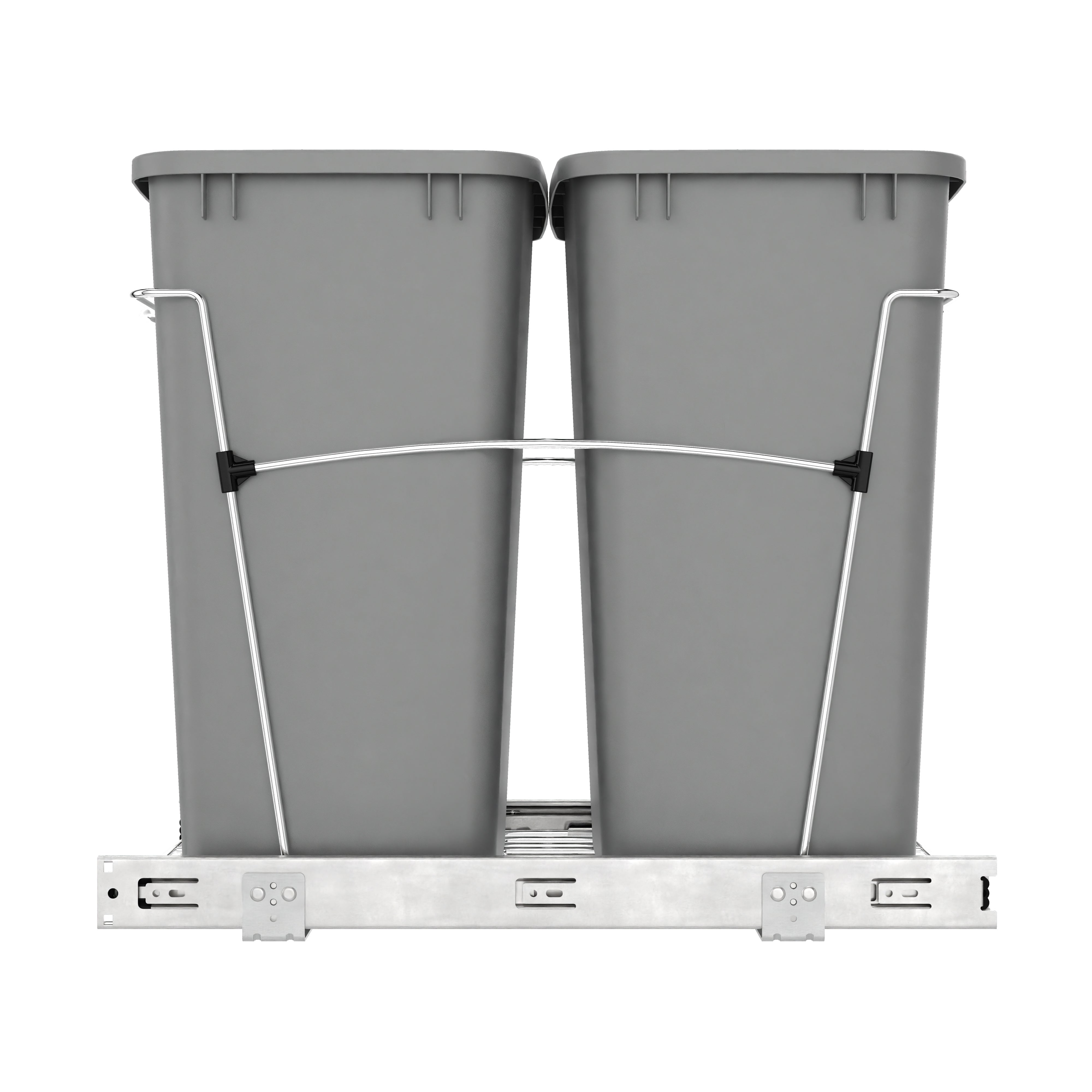 Rev-A-Shelf Double Pullout Trash Can 35 qt. for Kitchen, Silver, RV-18KD-17C S