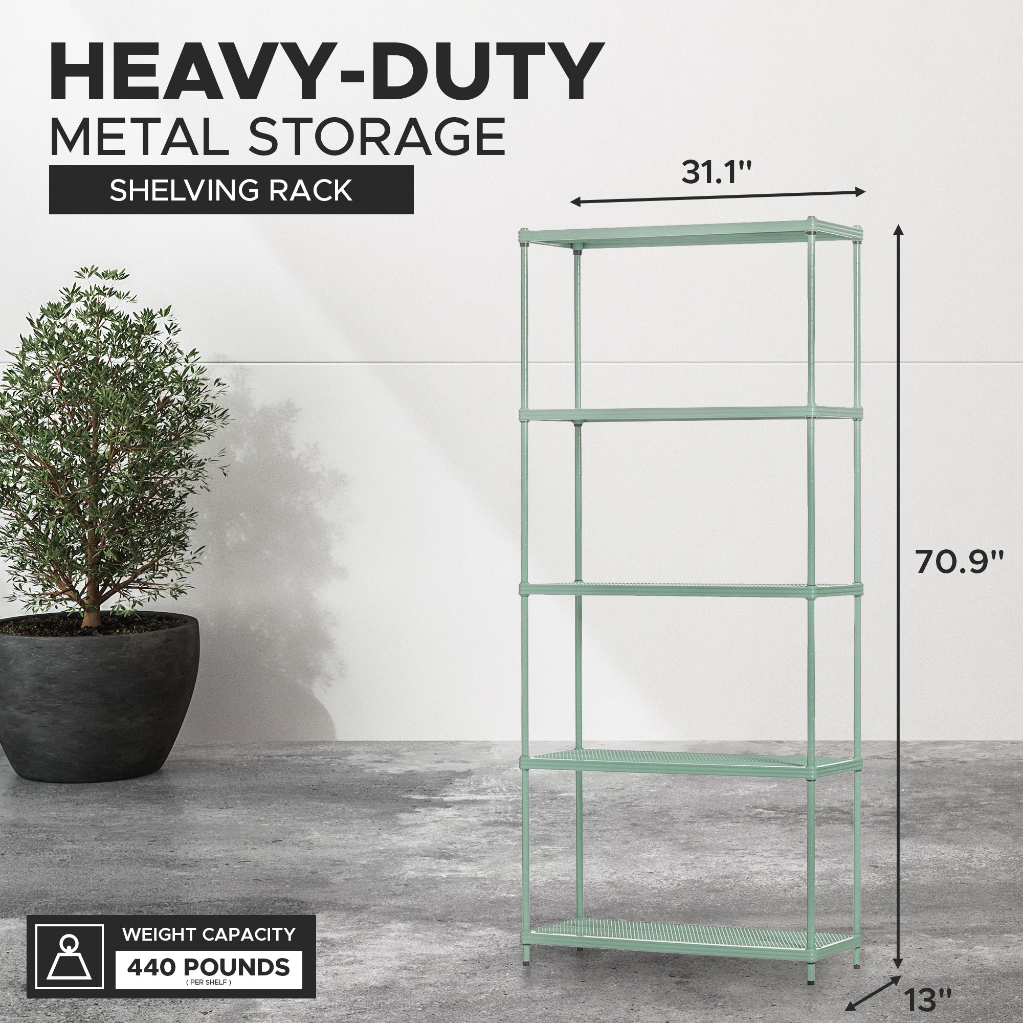 Design Ideas MeshWorks 5 Tier Metal Storage Shelving Unit Rack Bookshelf, Green - Smart-nests