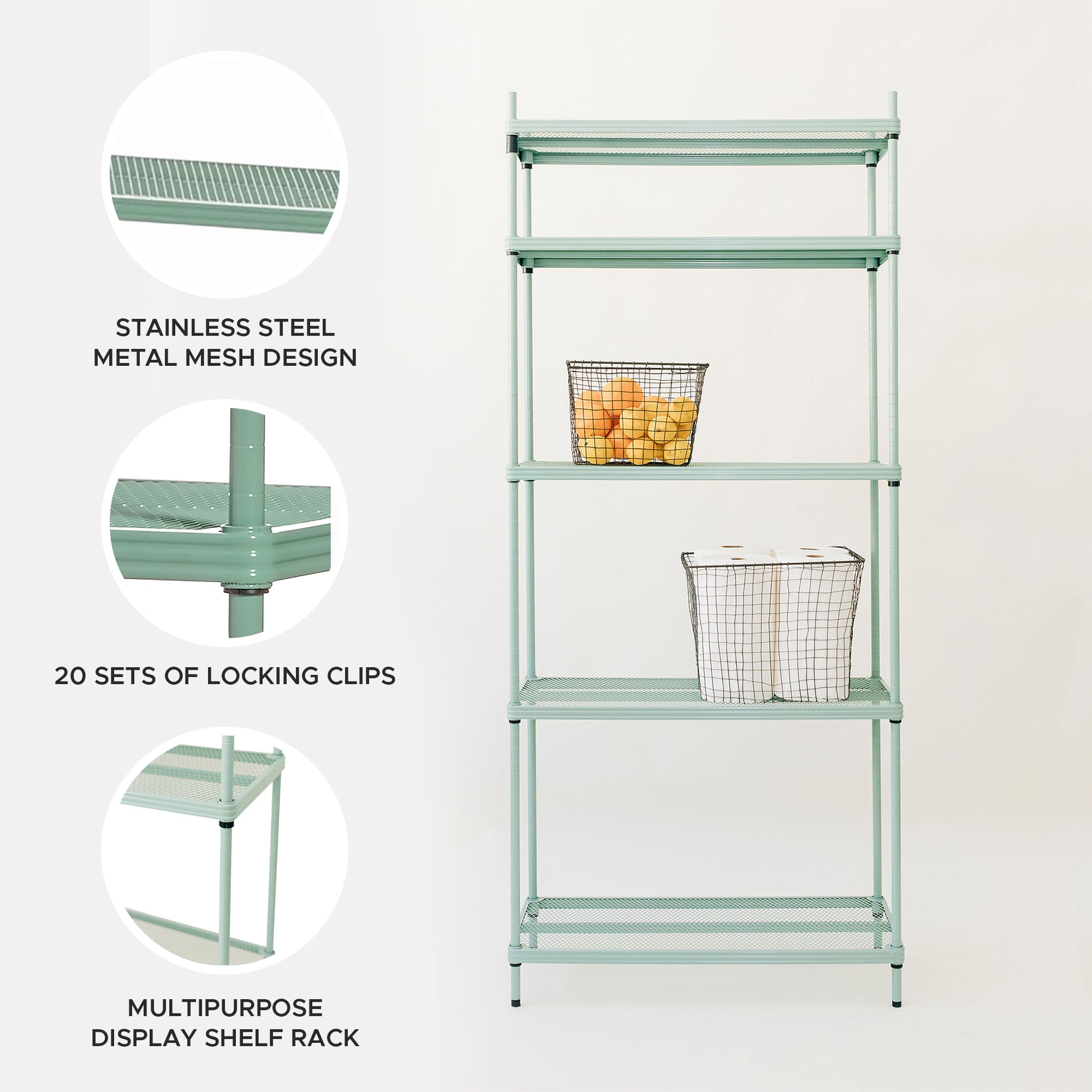 Design Ideas MeshWorks 5 Tier Metal Storage Shelving Unit Rack Bookshelf, Green - Smart-nests