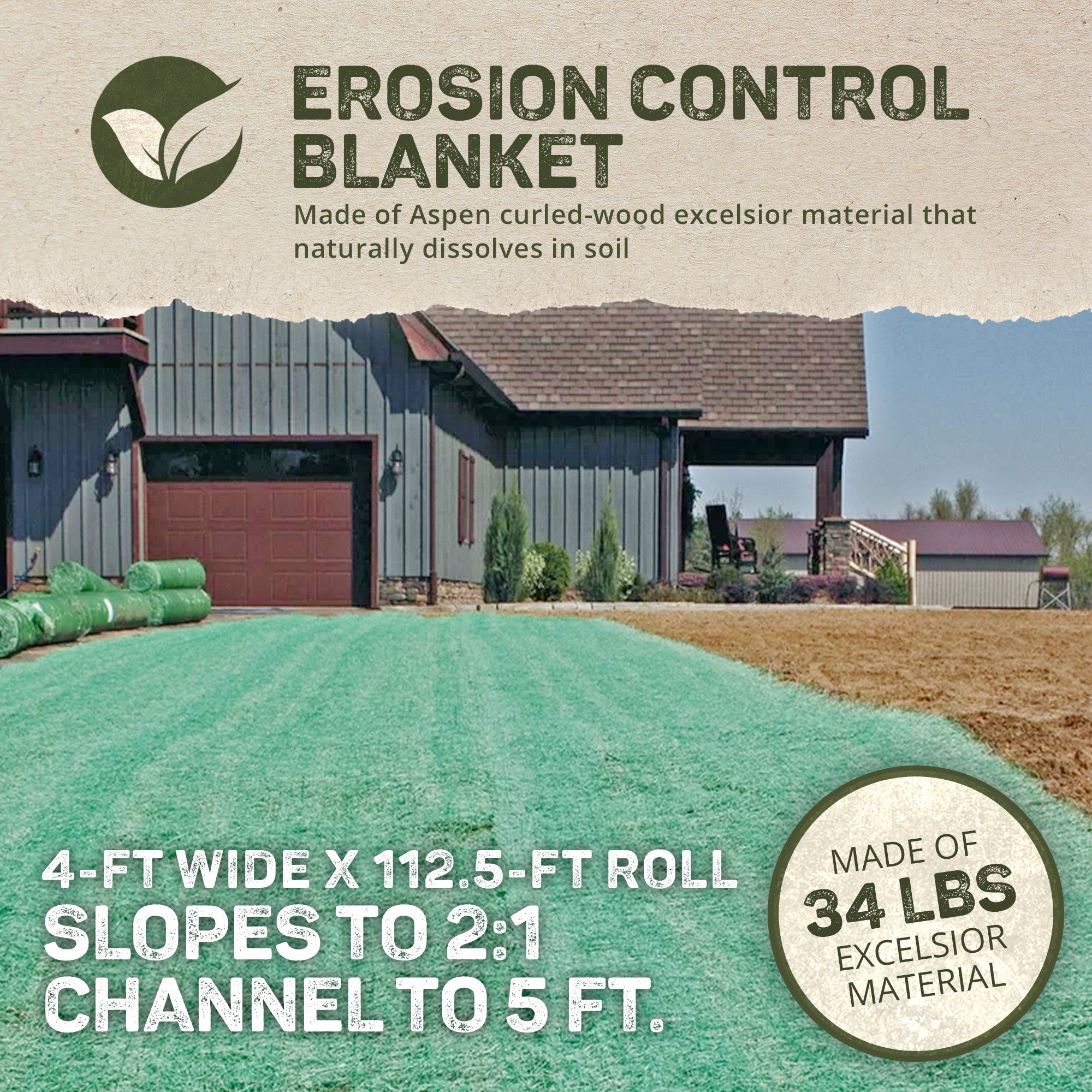 Dewitt 4'x112.5' Garden Net Commercial/Home Excelsior Erosion Control Blanket - Smart-nests