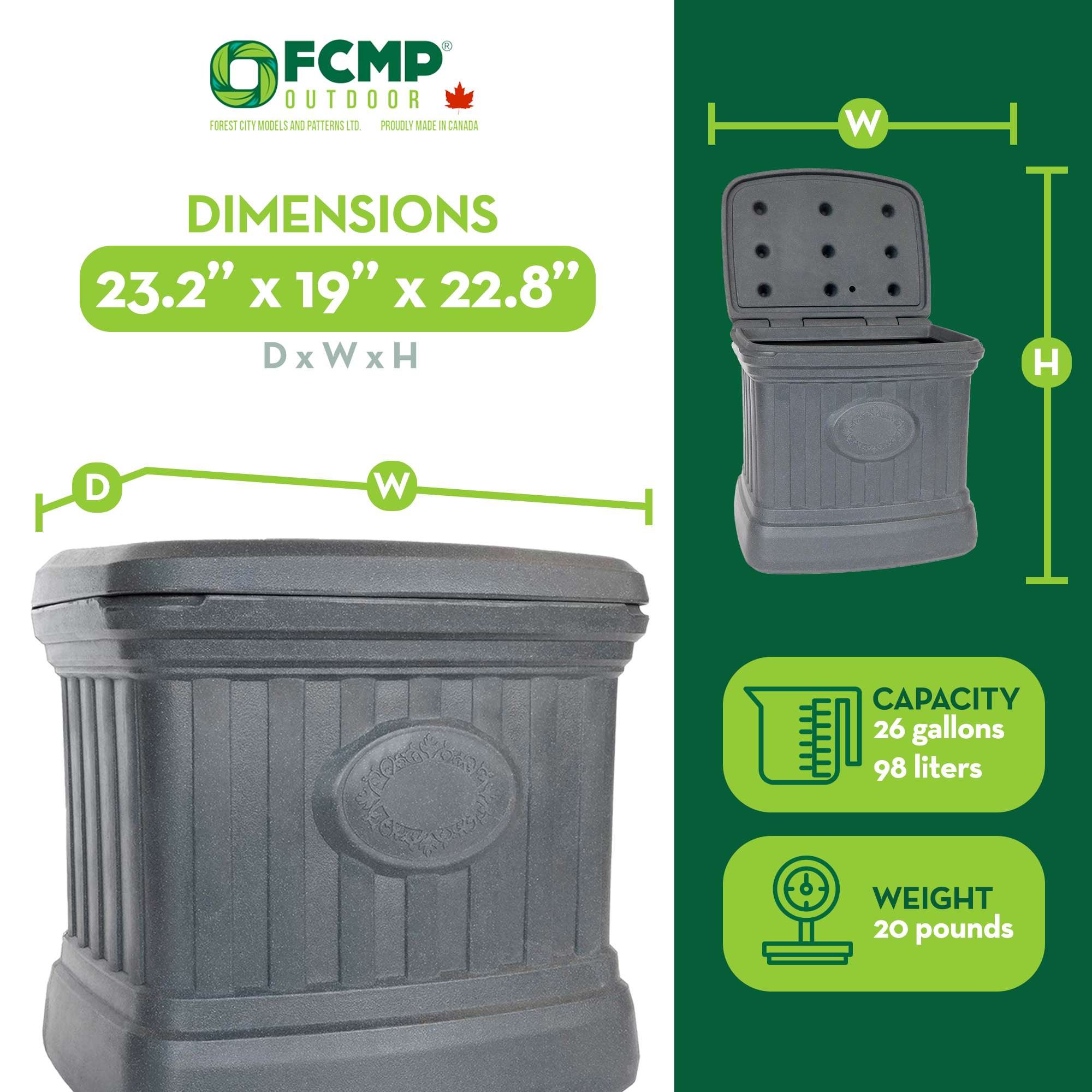 FCMP Outdoor SB120-GRY-S 26 Gallon Outdoor Utility Storage Bin Container, Gray - Smart-nests
