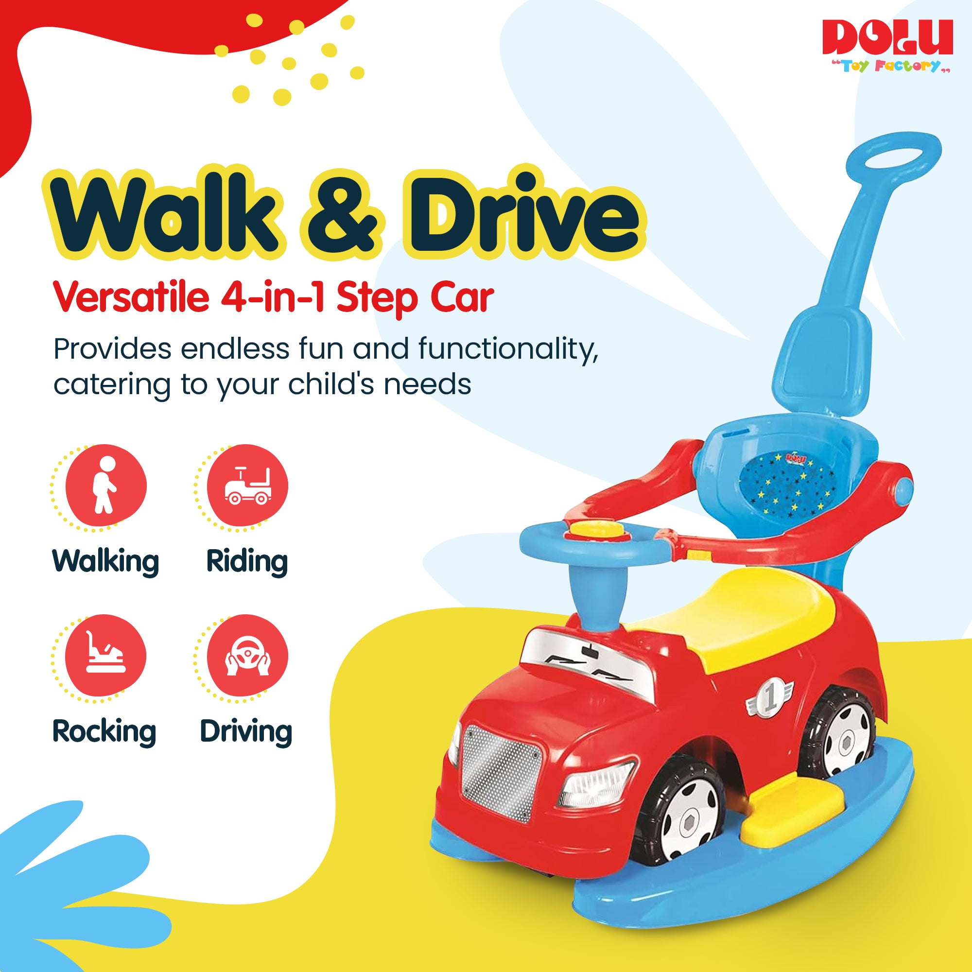 DOLU 4-in-1 Step Car with Parental Handle, for Toddlers 12 Months Old and Up - Smart-nests