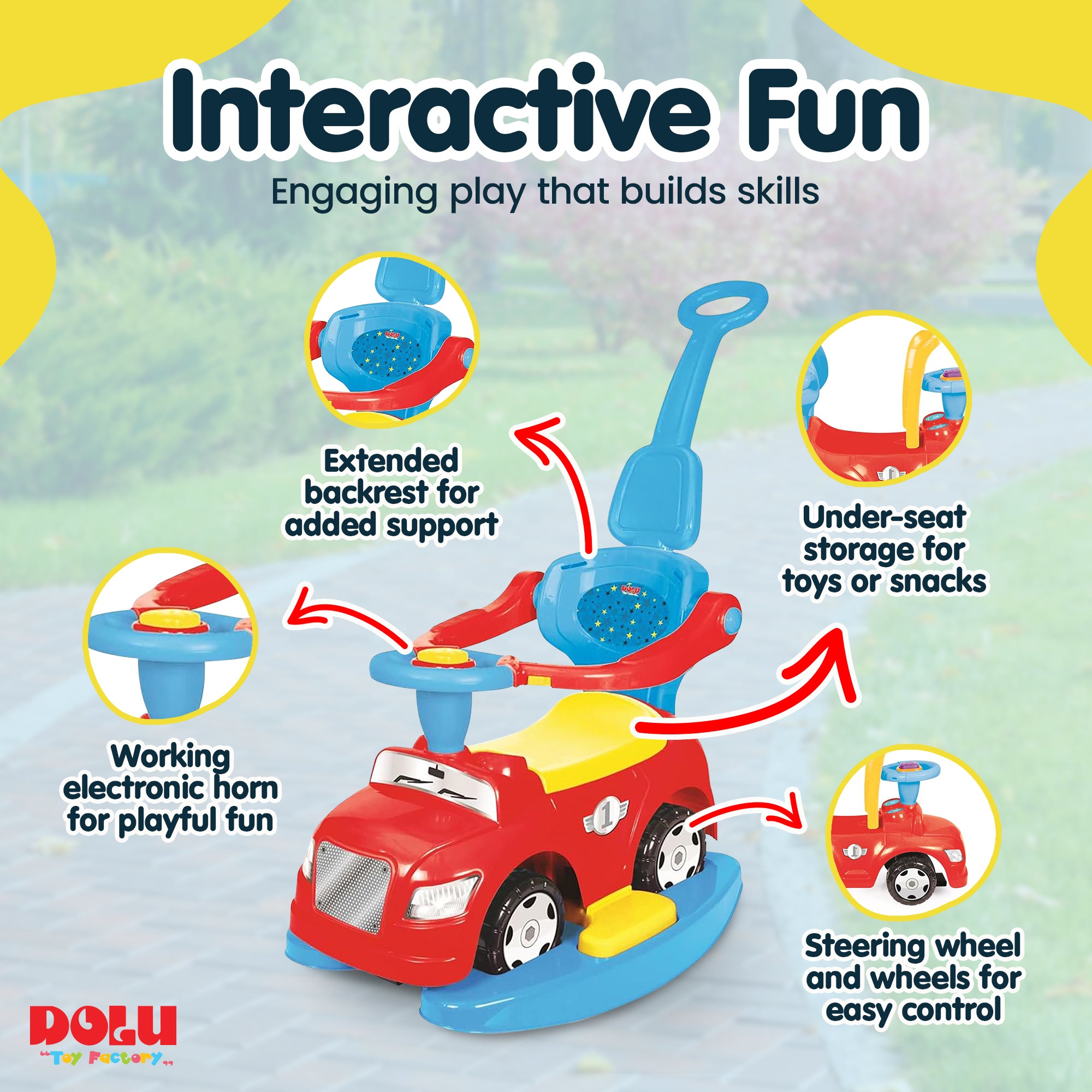 DOLU 4-in-1 Step Car with Parental Handle, for Toddlers 12 Months Old and Up - Smart-nests
