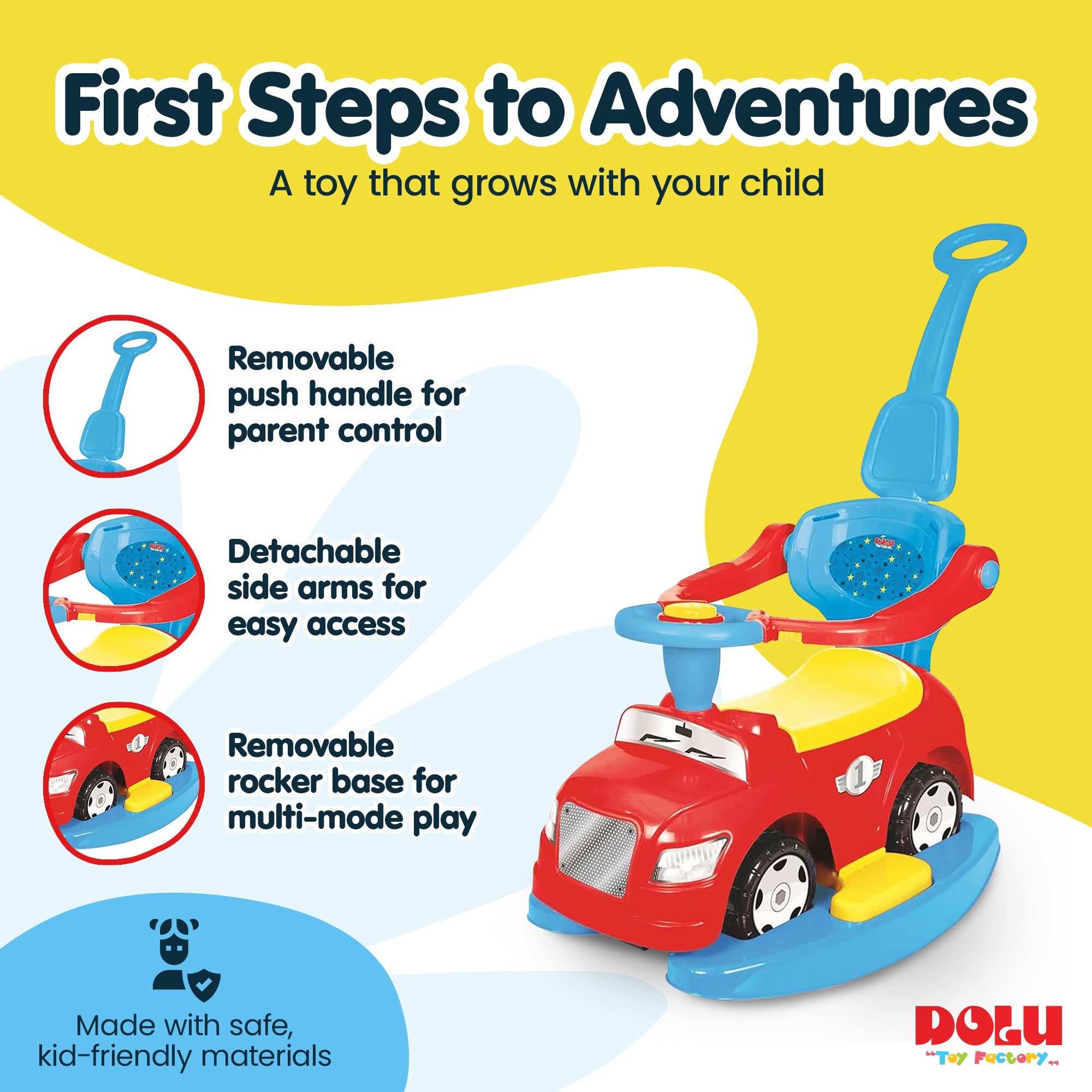 DOLU 4-in-1 Step Car with Parental Handle, for Toddlers 12 Months Old and Up - Smart-nests