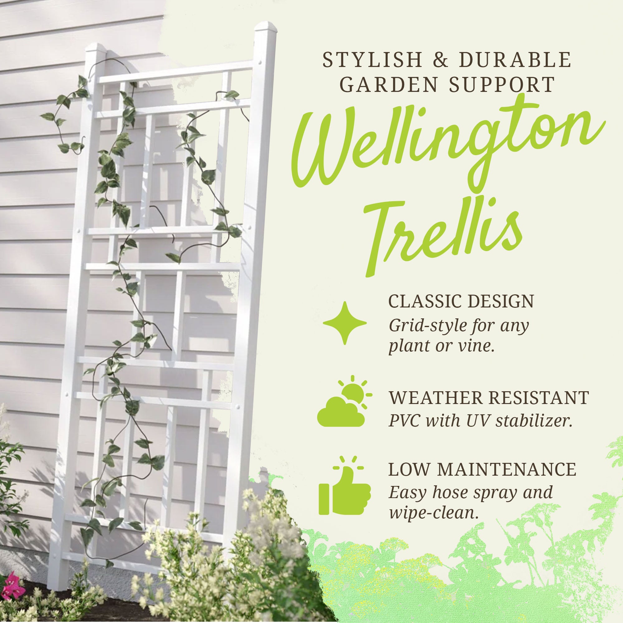 Dura-Trel Wellington 28 x 75 Inch PVC Vinyl Outdoor Garden Patio Trellis, White - Smart-nests