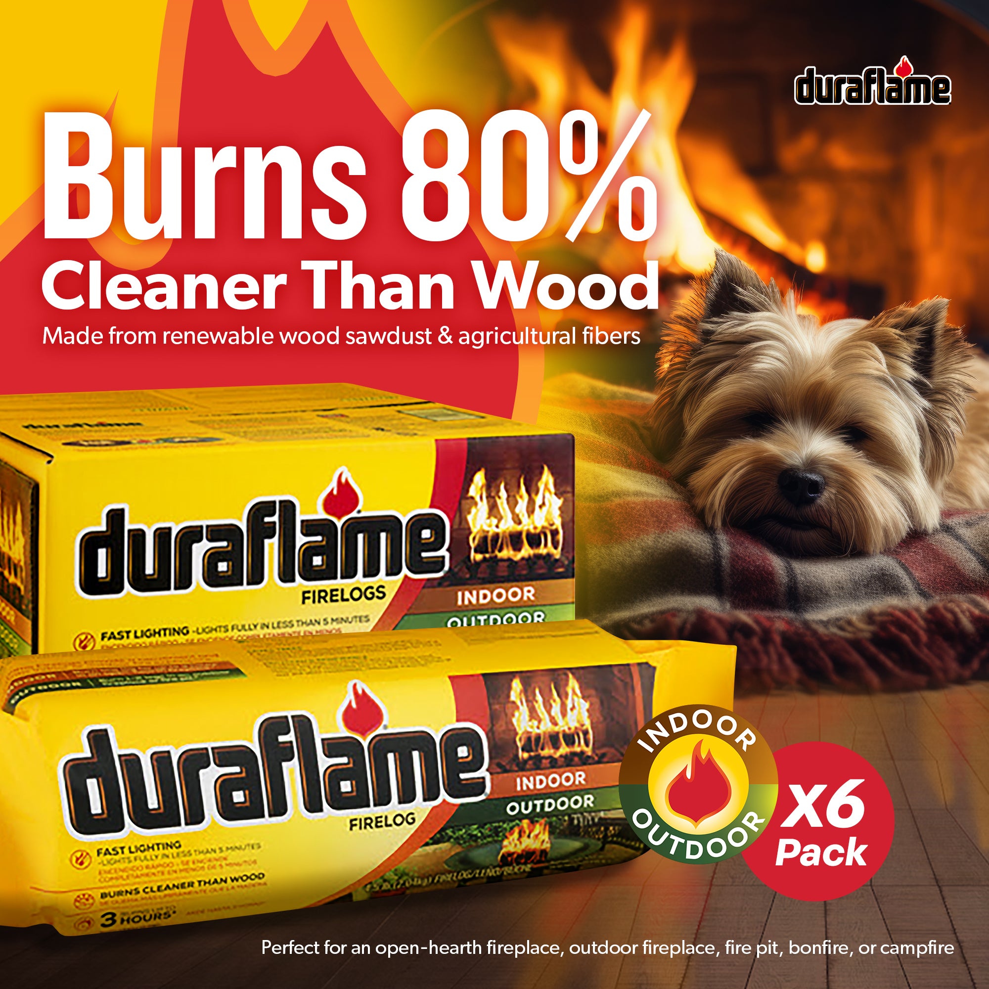 Duraflame 4.5lb Indoor Outdoor Fireplace Fire Pit Firelog, 3 Hr Burn Time, 6 Pk - Smart-nests